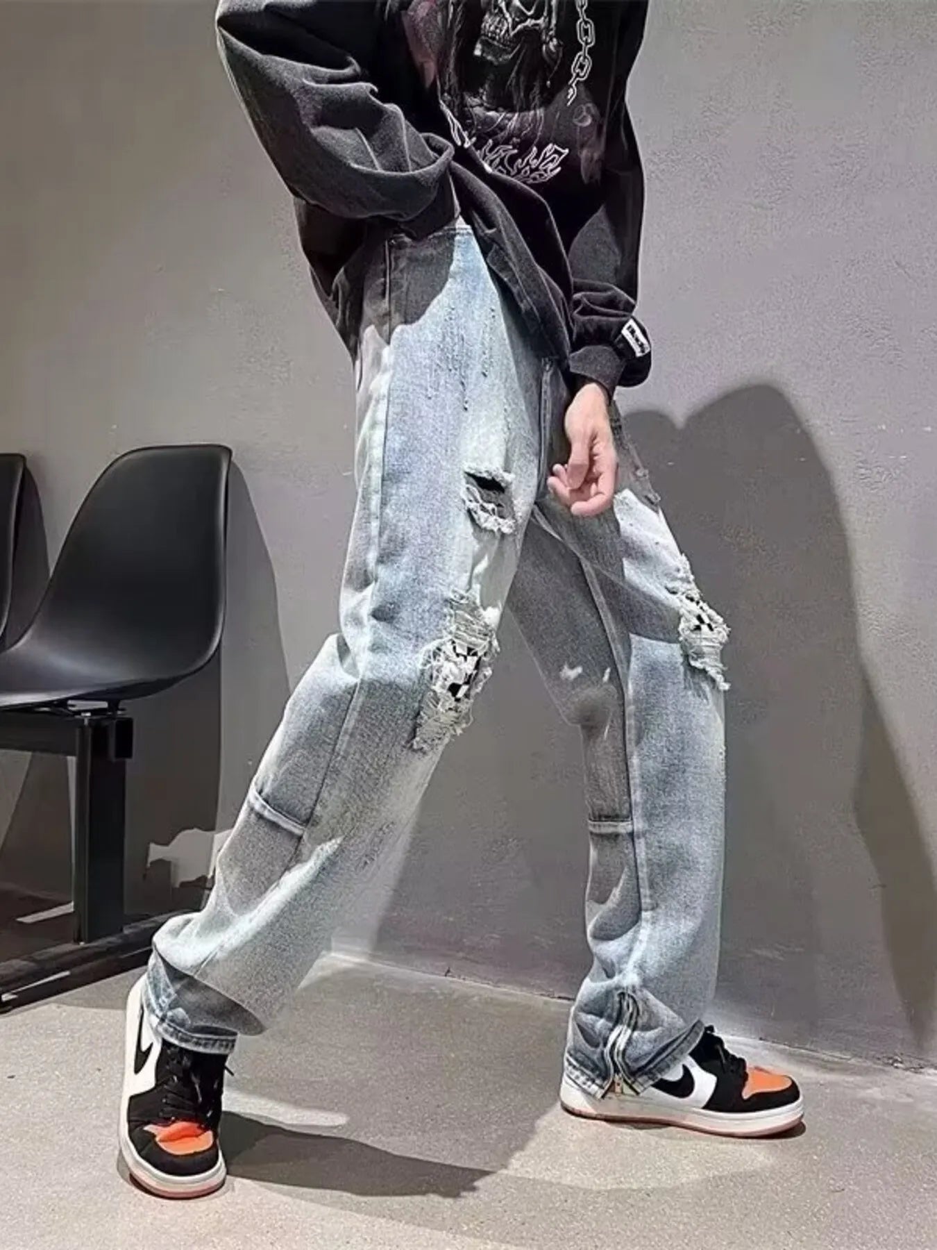 Men's Full Size Ripped Checkerboard Patchwork Jeans Plus Size - PBNJ FASHIONS