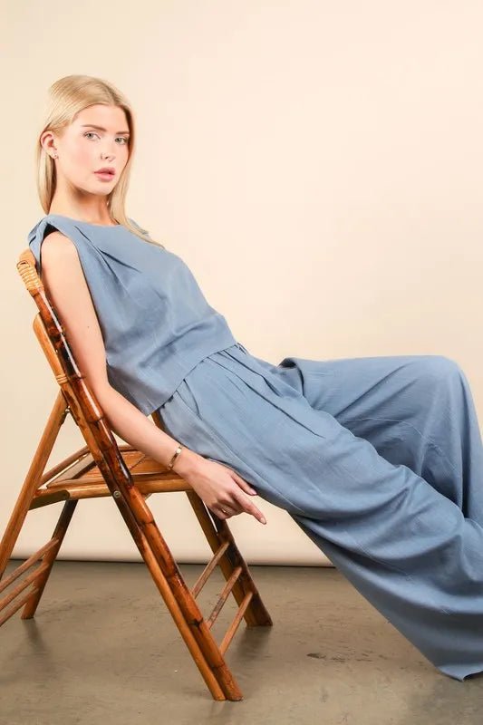 VERY J Solid Woven Top & Pants Set - PBNJ FASHIONS