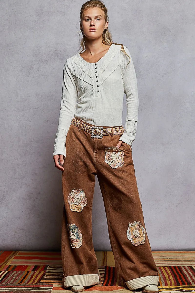 POL Ribbed Half Button Lace Detail Knit Top - PBNJ FASHIONS