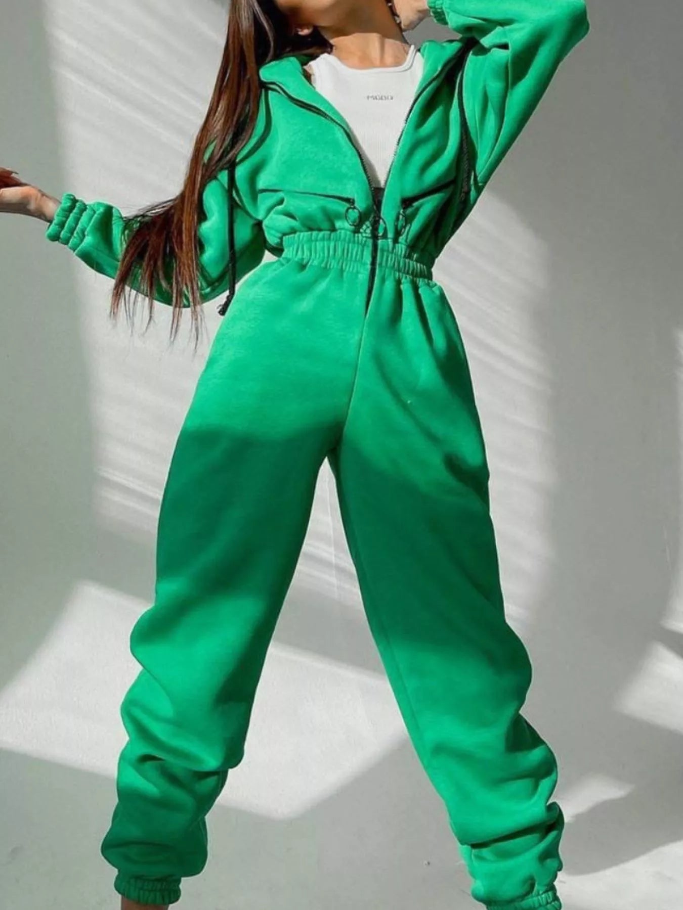 Hooded Zip - Up Long Sleeve Jumpsuit - PBNJ FASHIONS