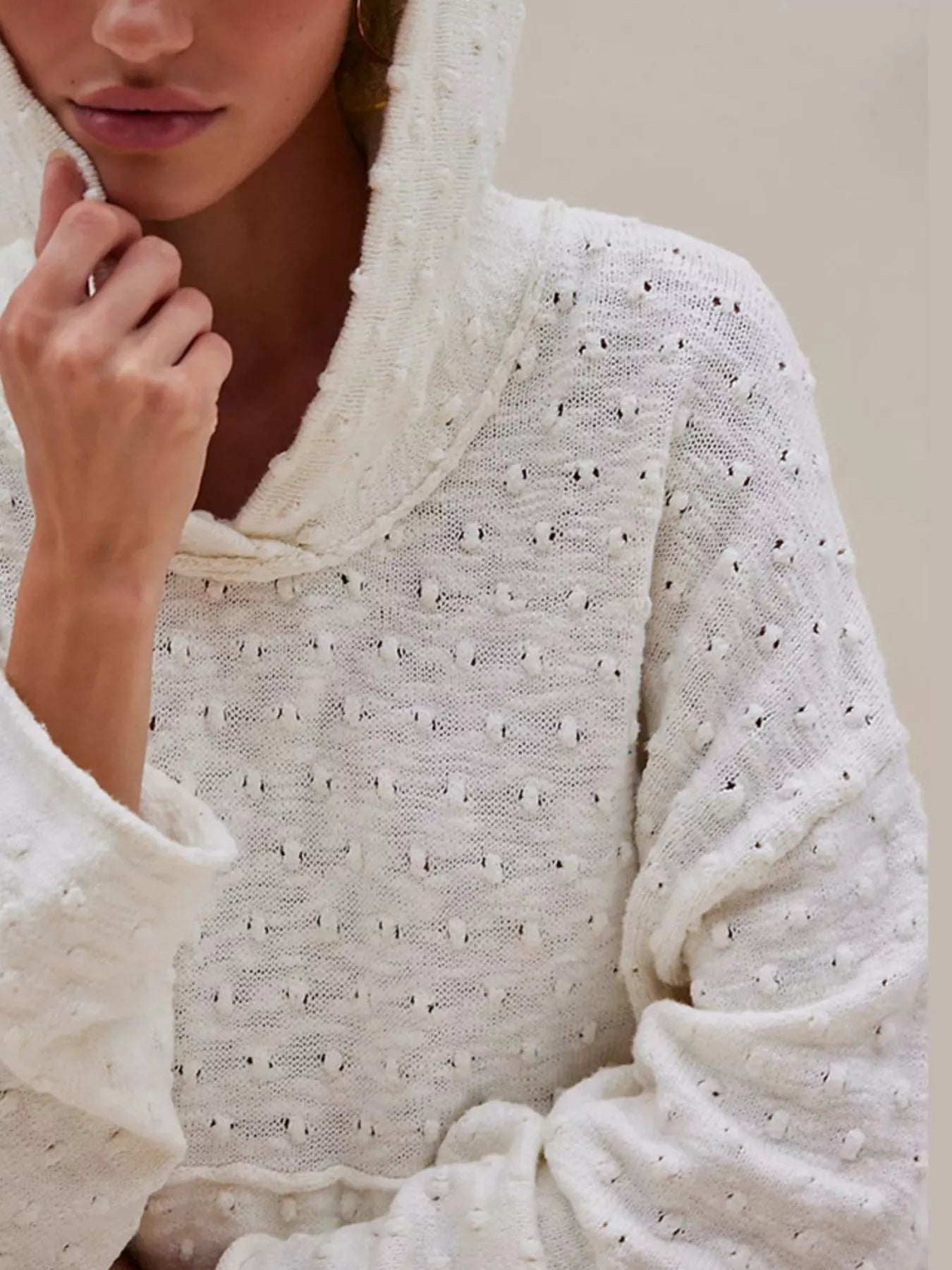 Textured Dot Knit Long Sleeve Hooded Sweater - PBNJ FASHIONS