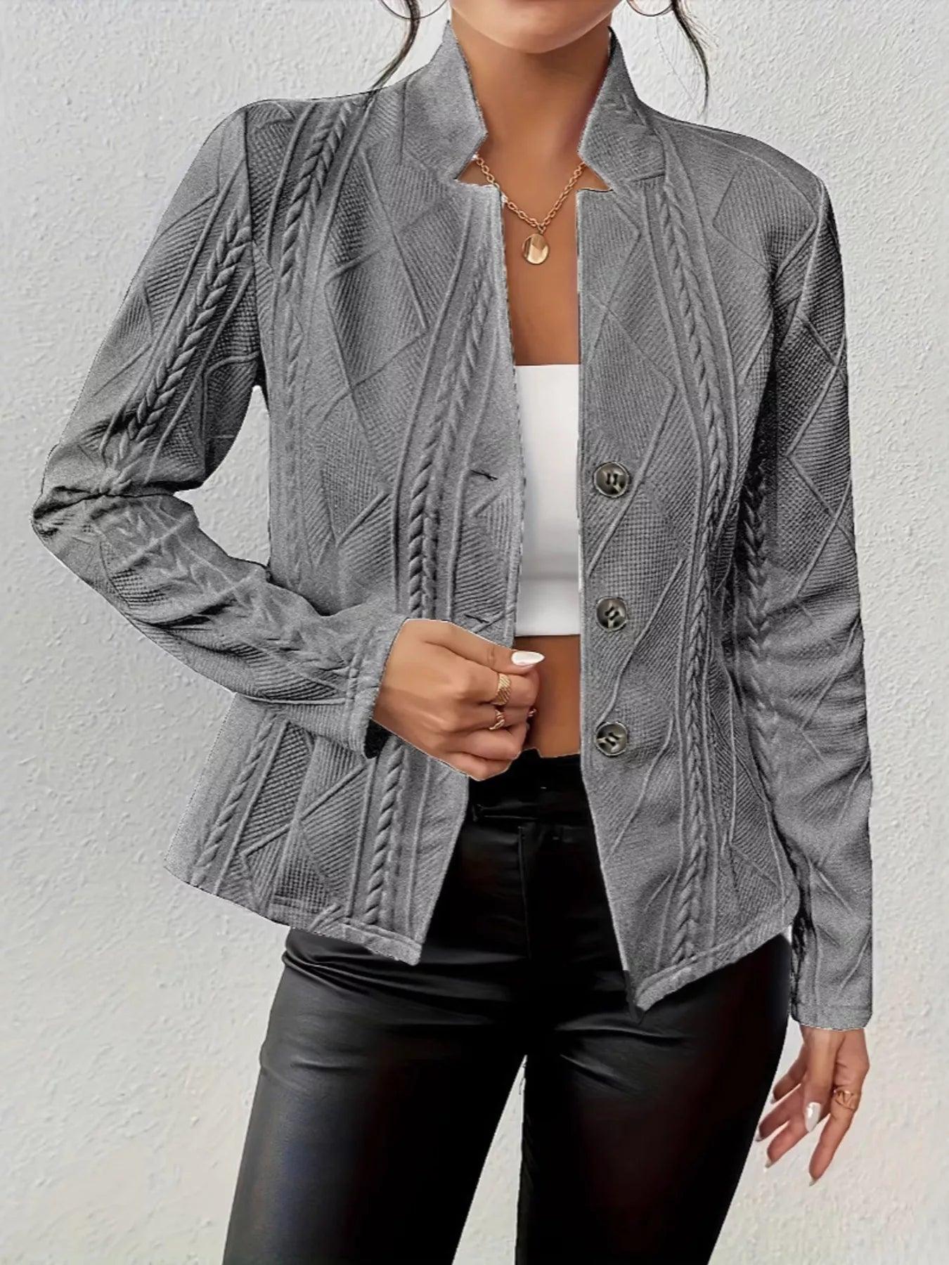 Textured Knit Button - Front Blazer - PBNJ FASHIONS