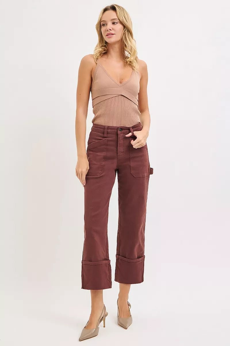 RISEN Full Size High Rise Wide Straight Cuffed Patch Jeans Plus Size - PBNJ FASHIONS