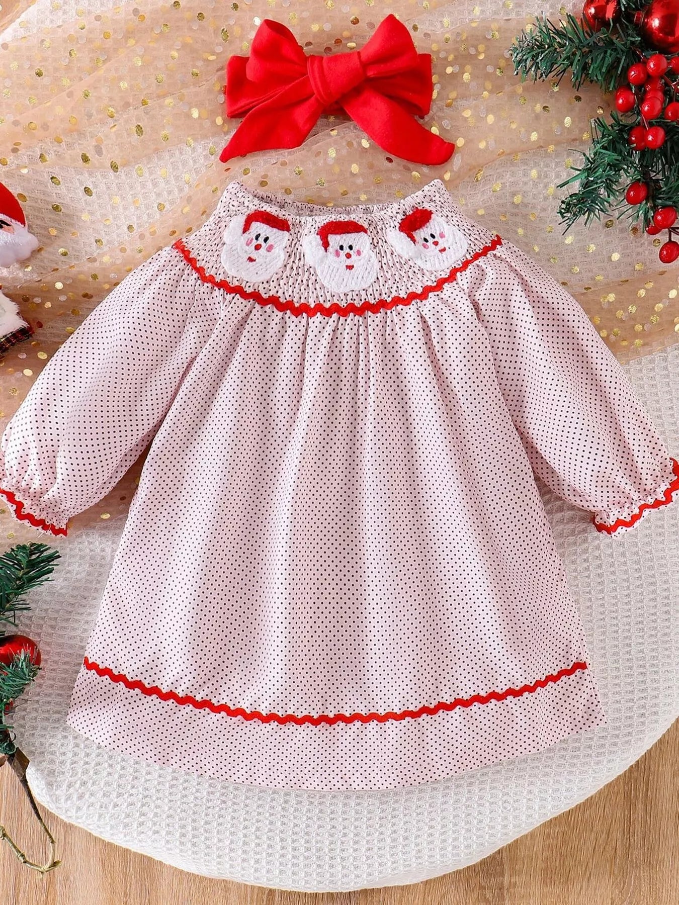 Children's Christmas Santa Embroidered Dress - PBNJ FASHIONS