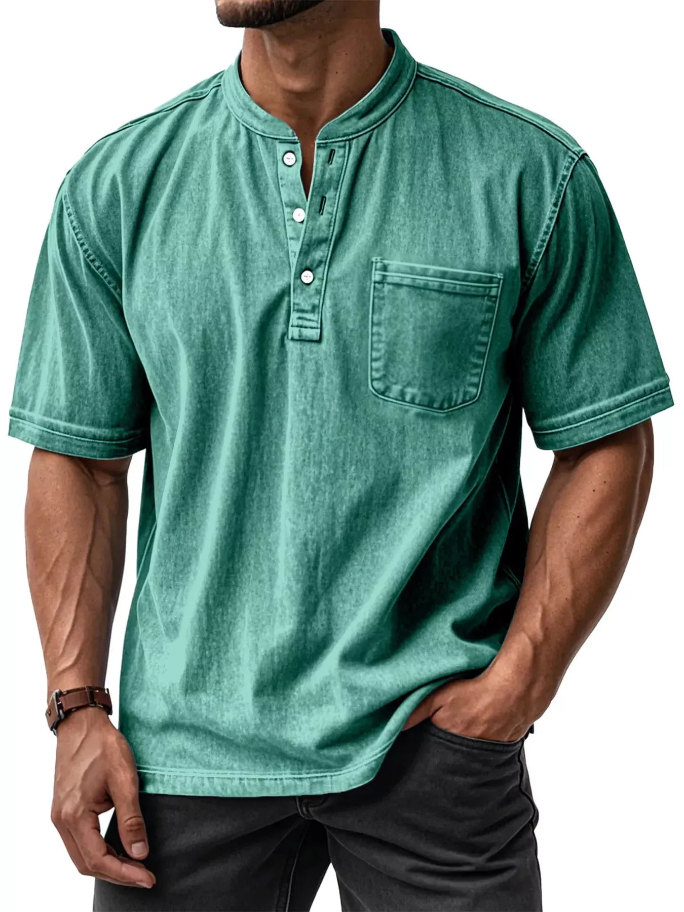 Men's Full Size Button Detail Short Sleeve Top Plus Size - PBNJ FASHIONS