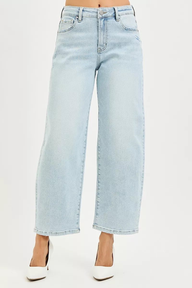 RISEN High Rise Crop Barrel Jeans - PBNJ FASHIONS