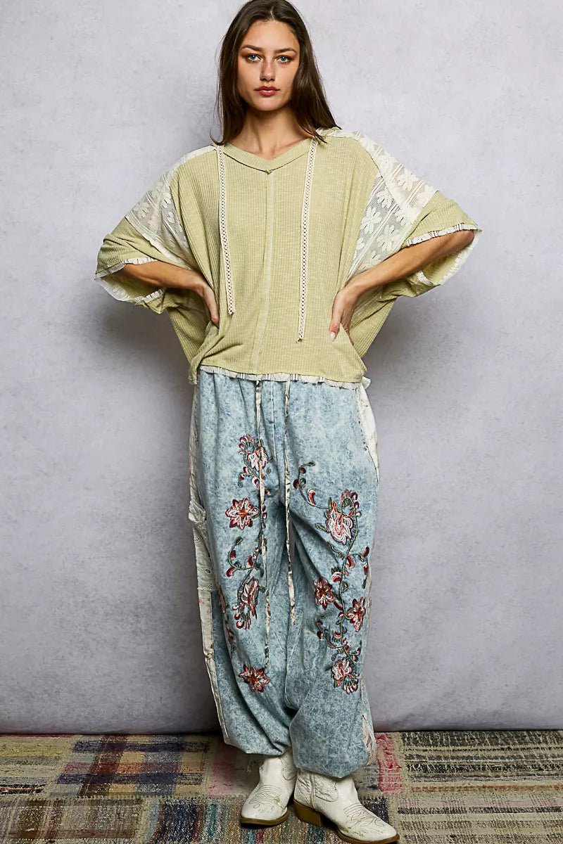 POL Short Sleeve Hoodie Top with Lace Detail - PBNJ FASHIONS