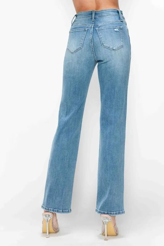bytos Full Size Distressed High Rise Straight Jeans - PBNJ FASHIONS
