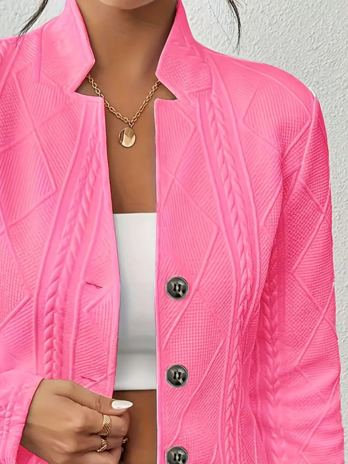 Textured Knit Button - Front Blazer - PBNJ FASHIONS