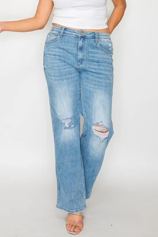 bytos Full Size Distressed High Rise Straight Jeans - PBNJ FASHIONS