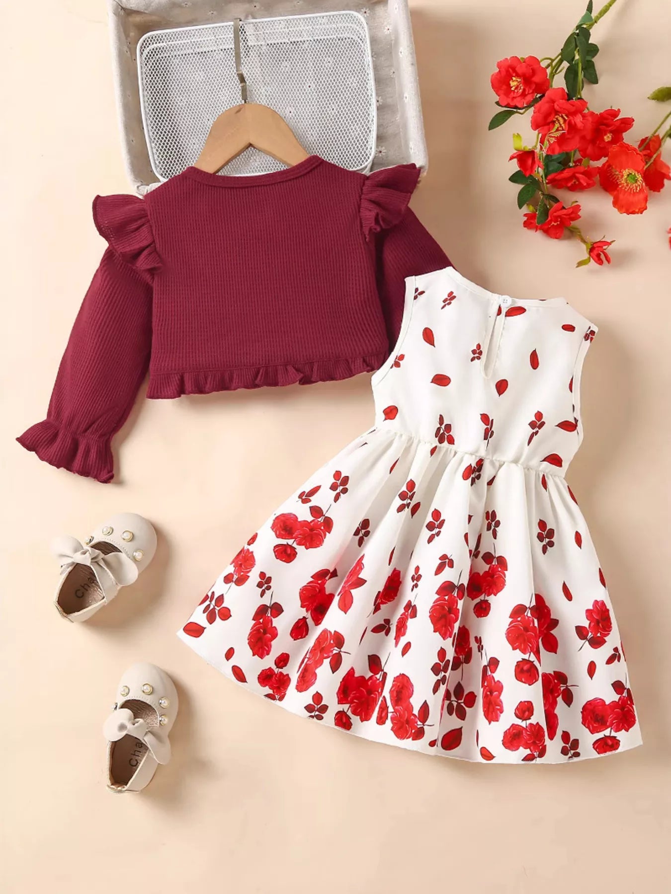 Children's Bow Dress & Ruffle Trim Cardigan Set - PBNJ FASHIONS