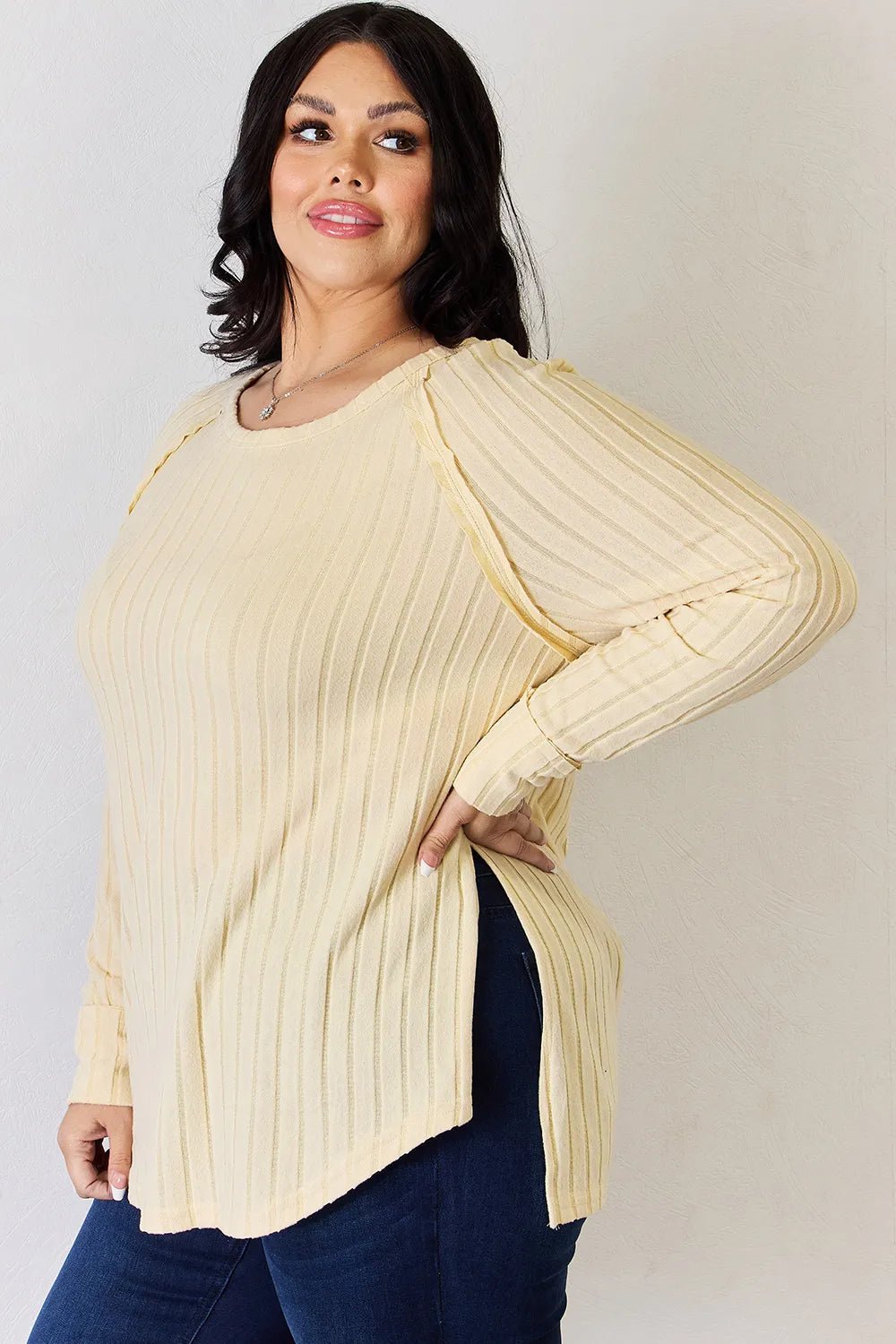 Basic Bae Full Size Ribbed Round Neck Slit T-Shirt - PBNJ FASHIONS