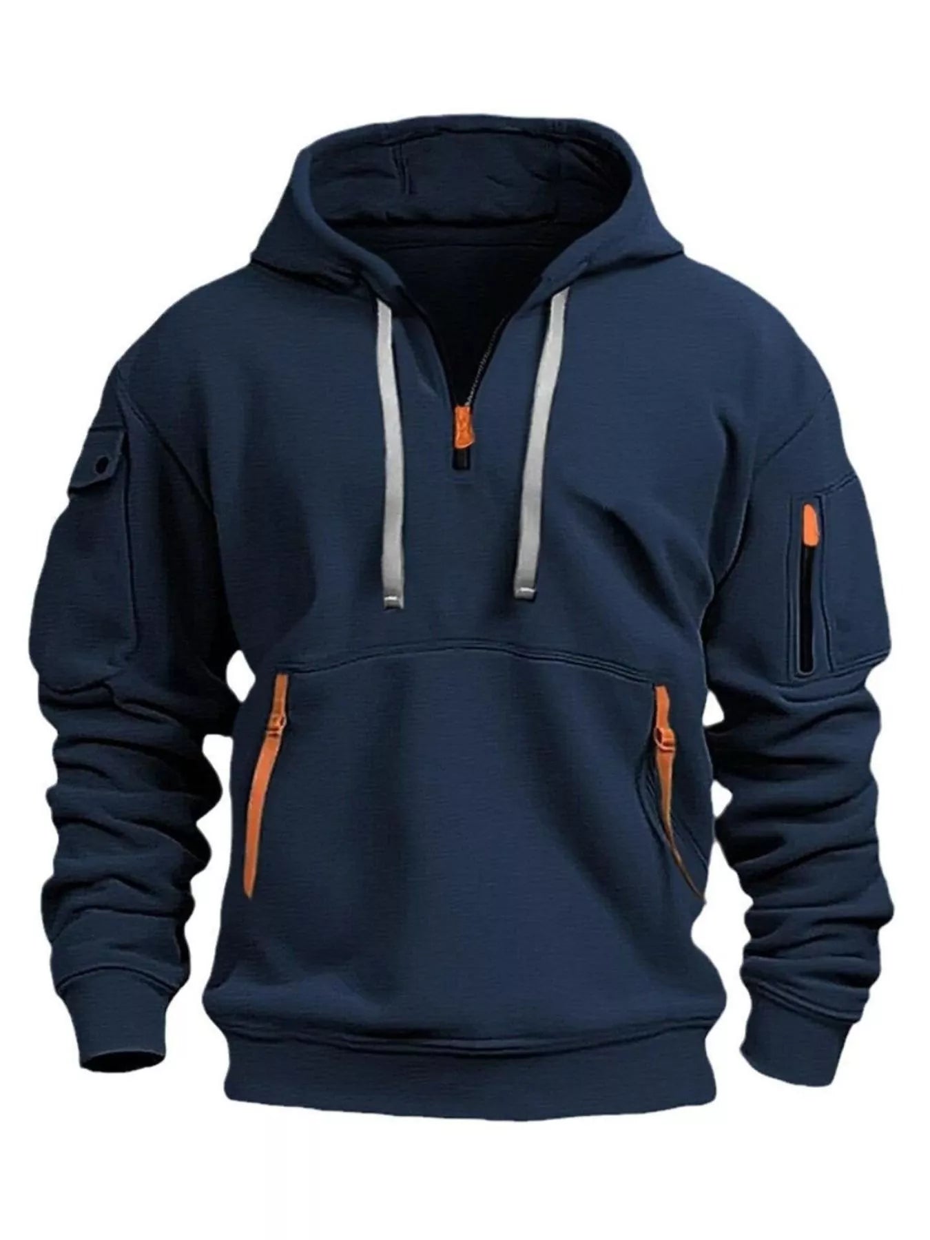 Men's Full Size Drawstring Half - Zip Pocket Hoodie Plus Size - PBNJ FASHIONS