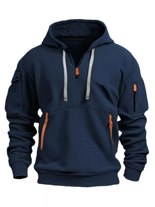 Men's Full Size Drawstring Half - Zip Pocket Hoodie Plus Size - PBNJ FASHIONS