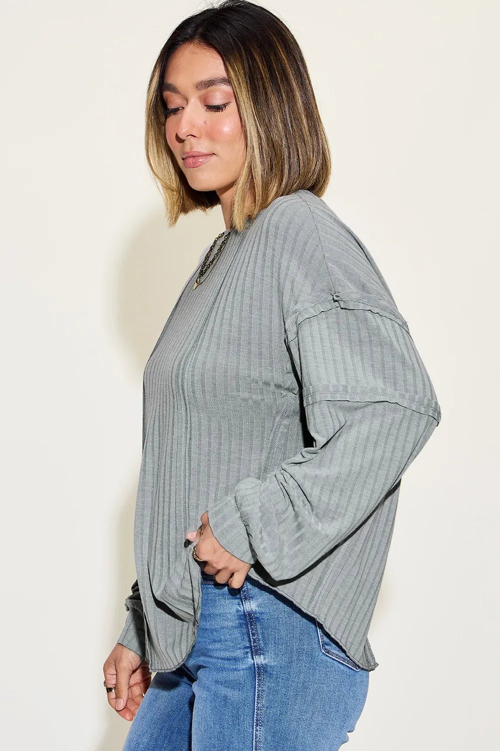 Basic Bae Full Size Ribbed Round Neck Long Sleeve T-Shirt - PBNJ FASHIONS