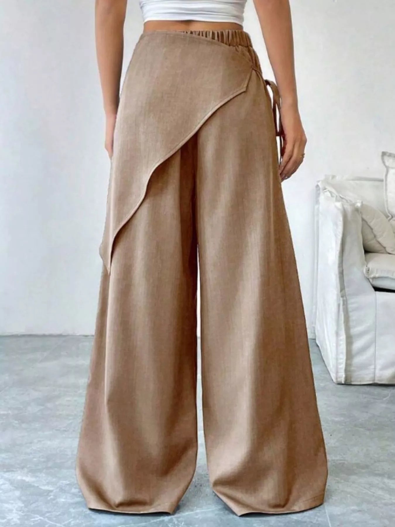 Chic Wrap Front Wide-Leg Wrap Pants - Khaki-S- - PBNJ FASHIONS