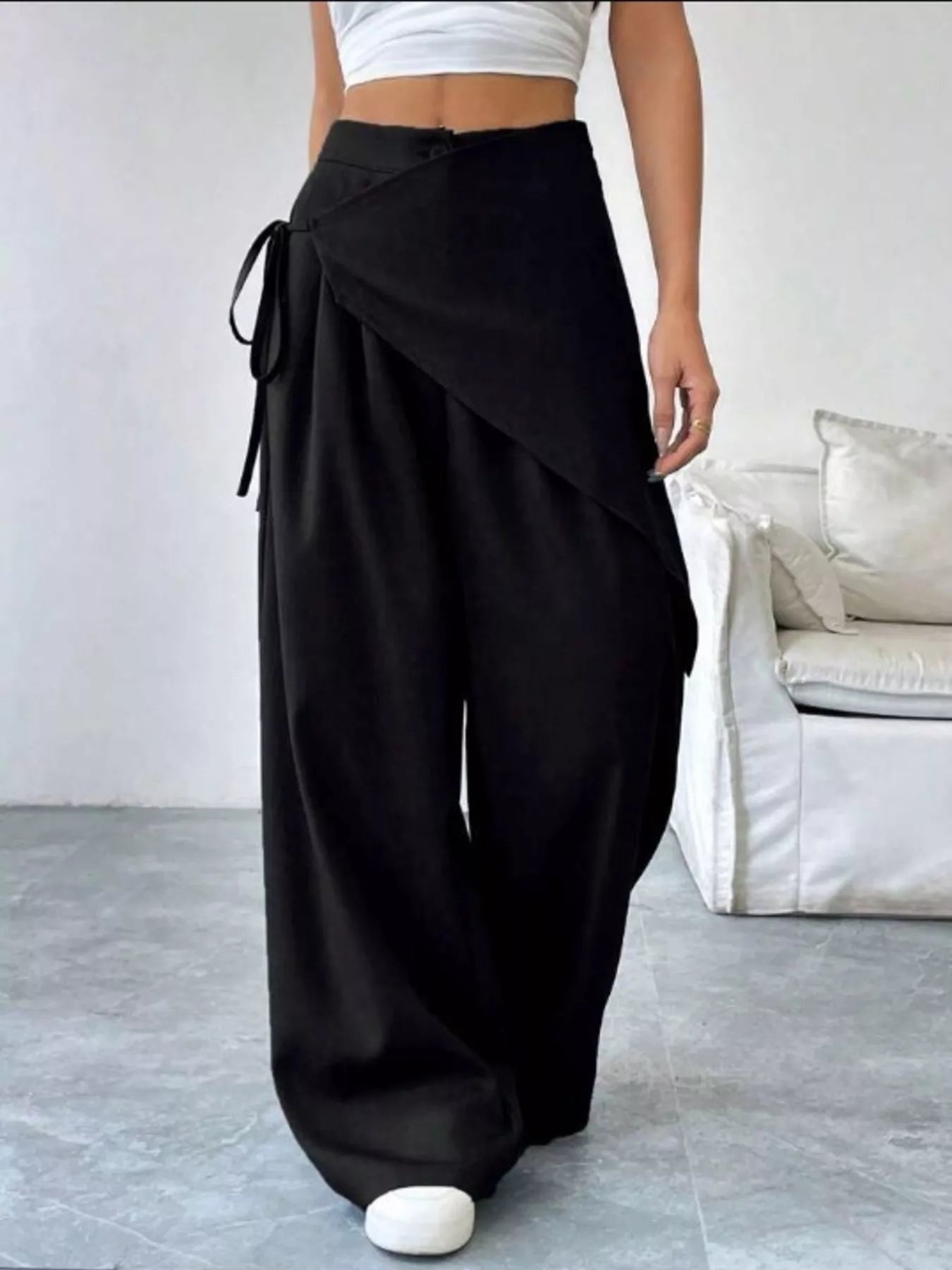 Chic Wrap Front Wide-Leg Wrap Pants - Black-S- - PBNJ FASHIONS