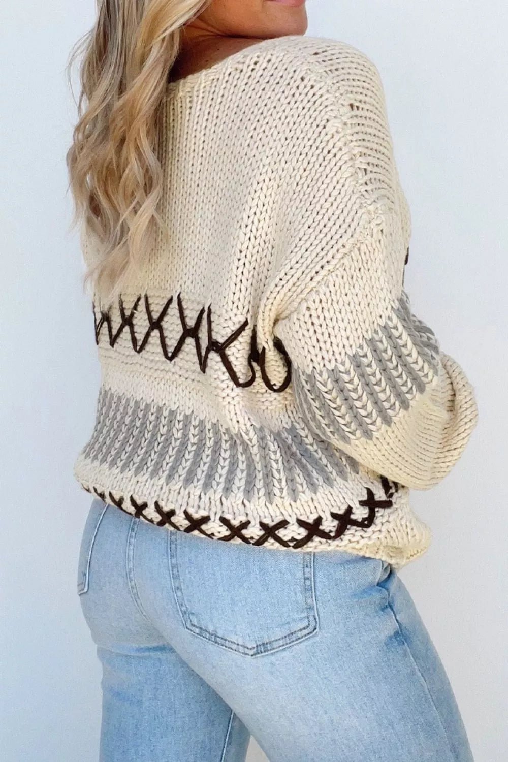 V - Neck Knit Long Sleeve Sweater - PBNJ FASHIONS