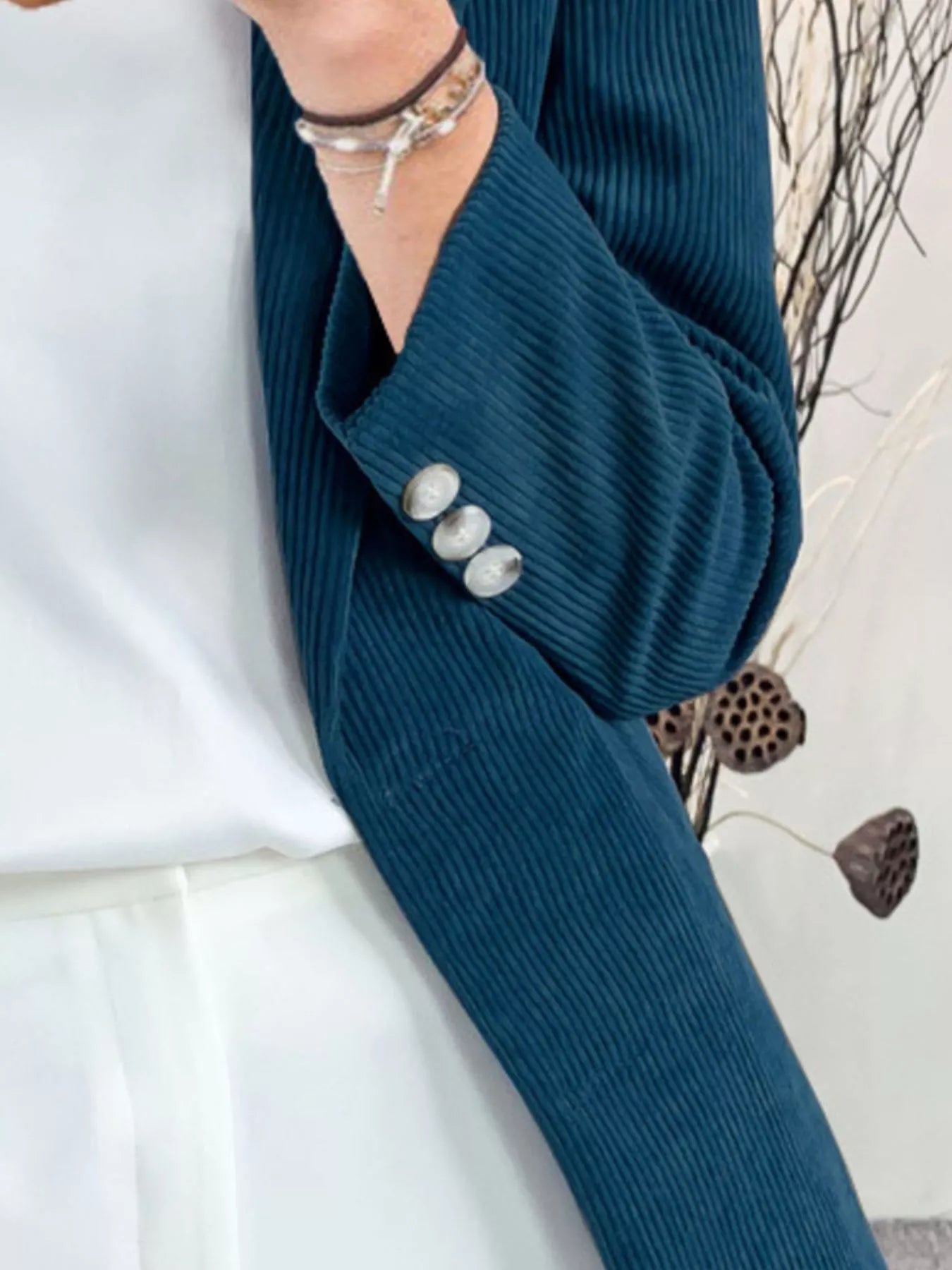 Corduroy Lapel Collar Casual Blazer - PBNJ FASHIONS