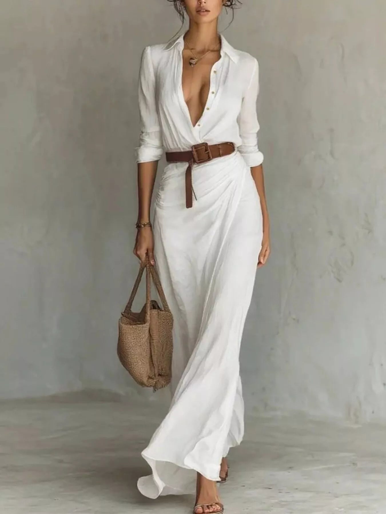 Full Size Ruched Long Sleeve Maxi Dress Plus Size - PBNJ FASHIONS