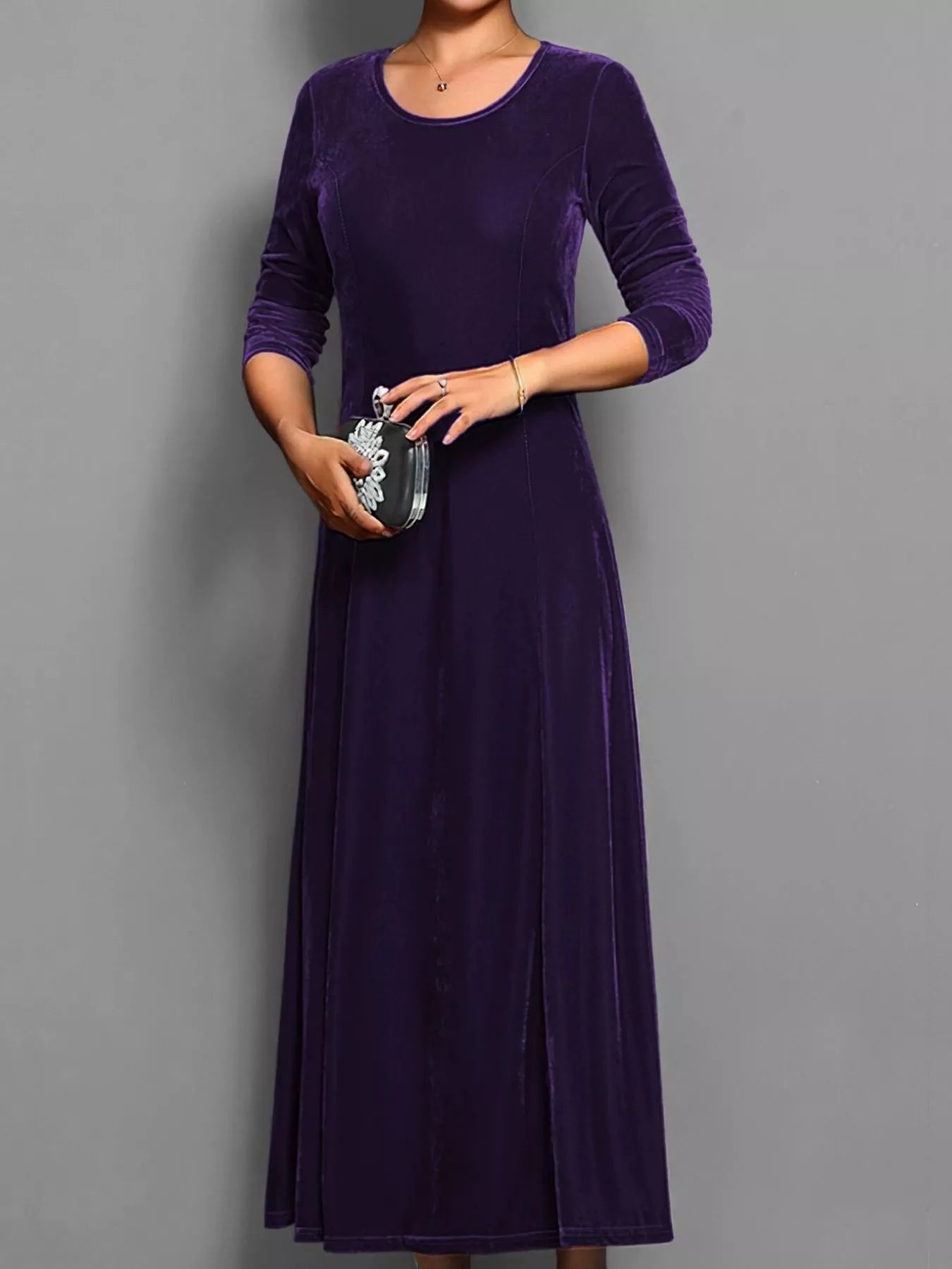 Velvet Long Sleeve A - Line Dress - PBNJ FASHIONS