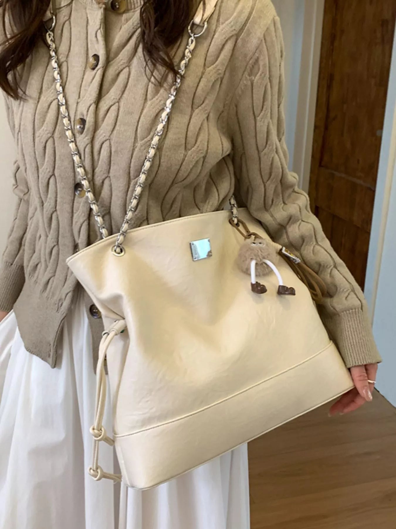 Chain Strap Faux Leather Tote Bag - PBNJ FASHIONS