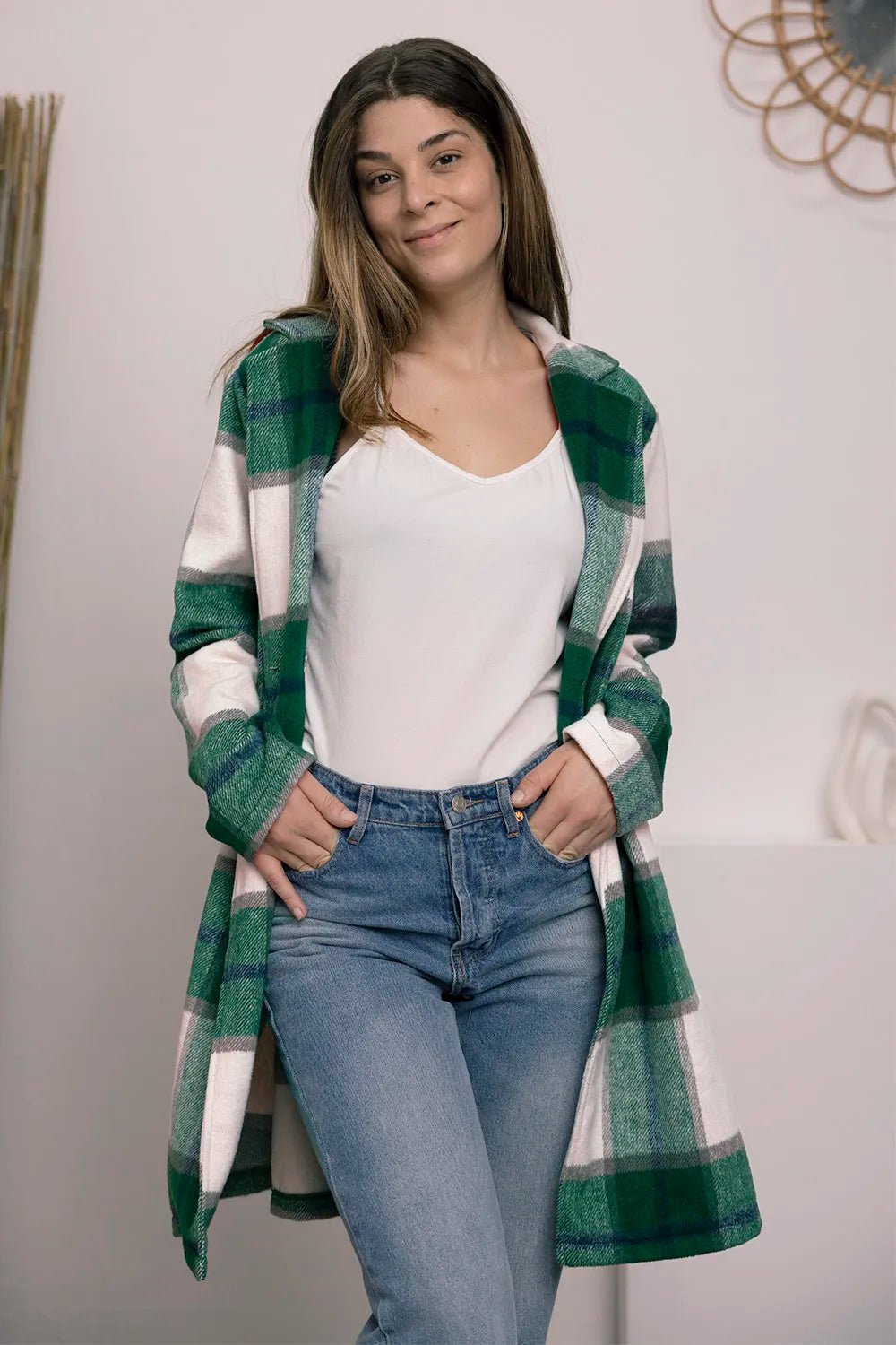 Double Take Full Size Plaid Button Up Lapel Collar Coat - PBNJ FASHIONS