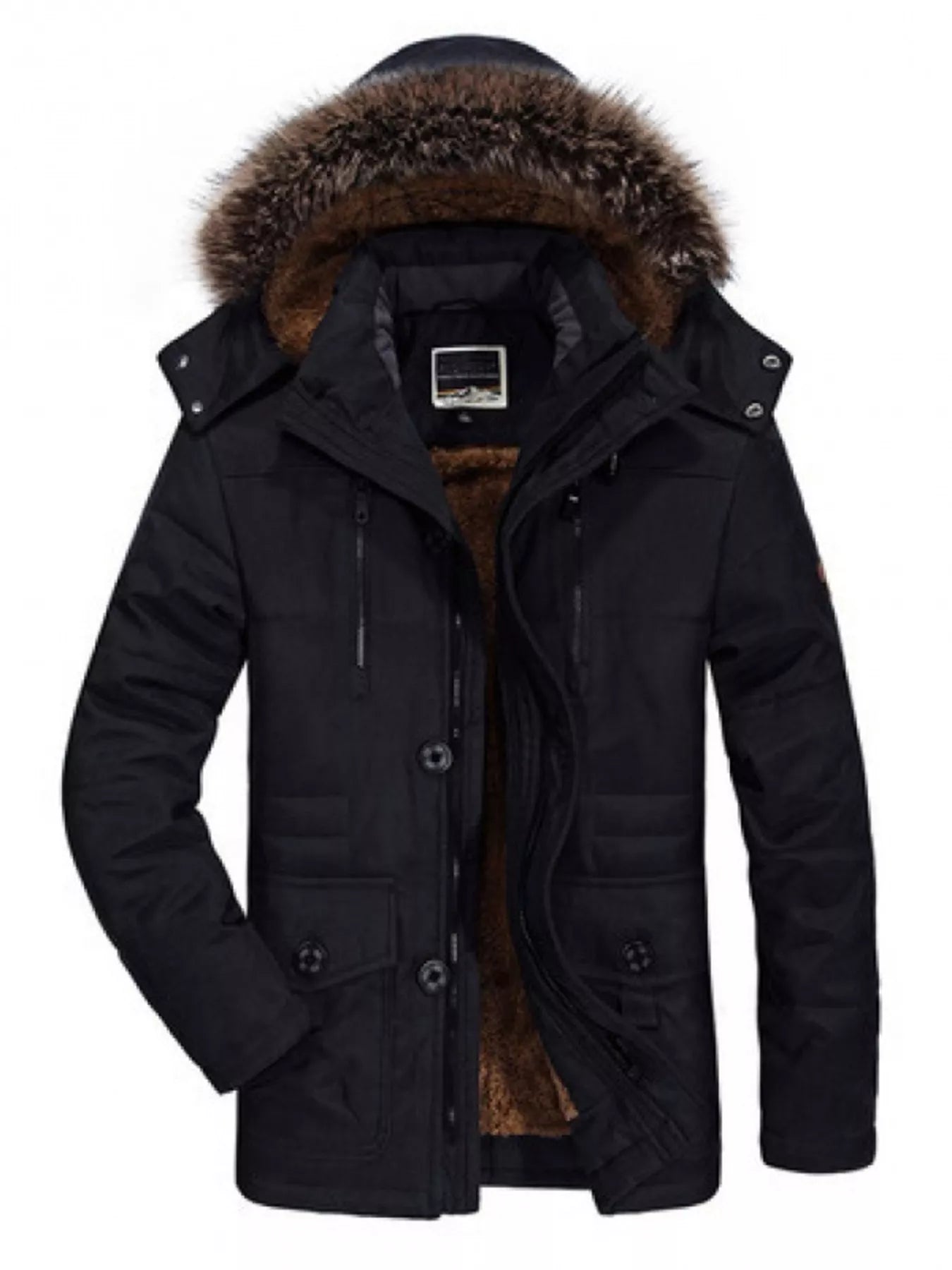 Men's Plus Size Fuzzy Hooded Zip Up Parka Coat - PBNJ FASHIONS