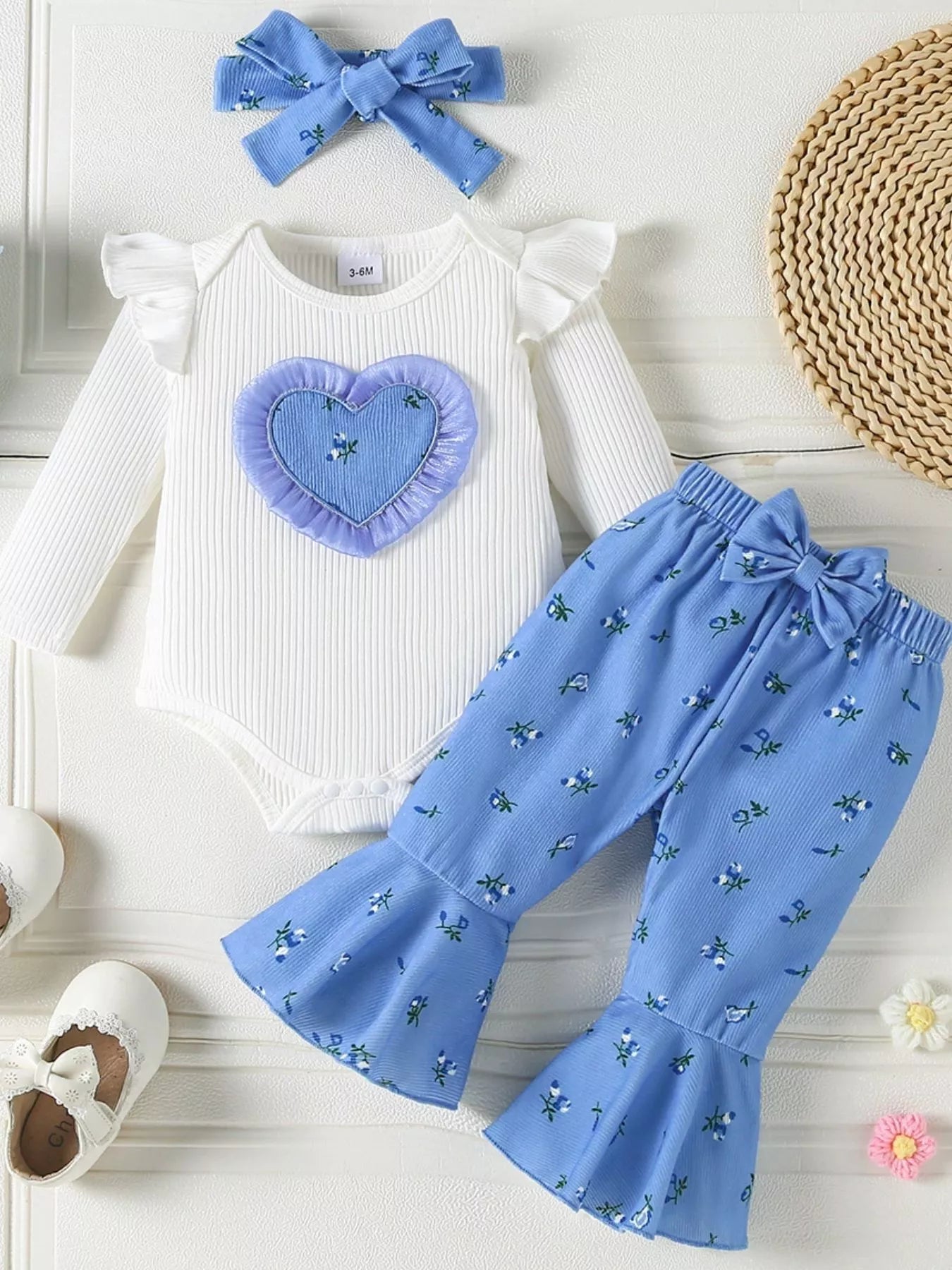 Children's Ruffled Bodysuit and Floral Pants Outfit Set with Headband - PBNJ FASHIONS