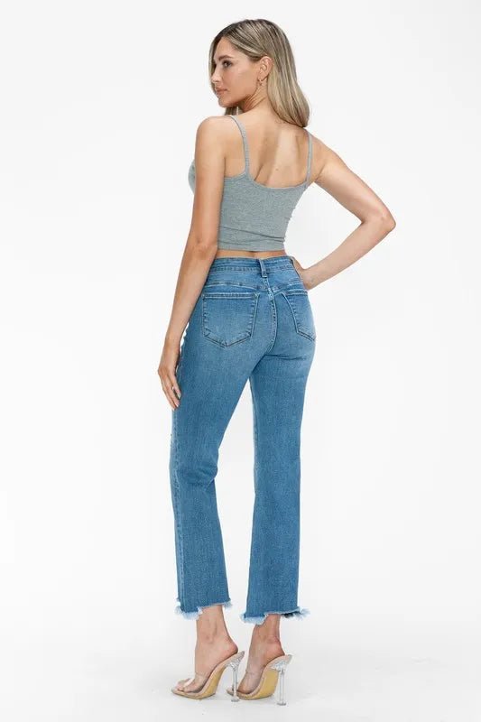 bytos Raw Hem Distressed Mid Rise Crop Jeans - PBNJ FASHIONS