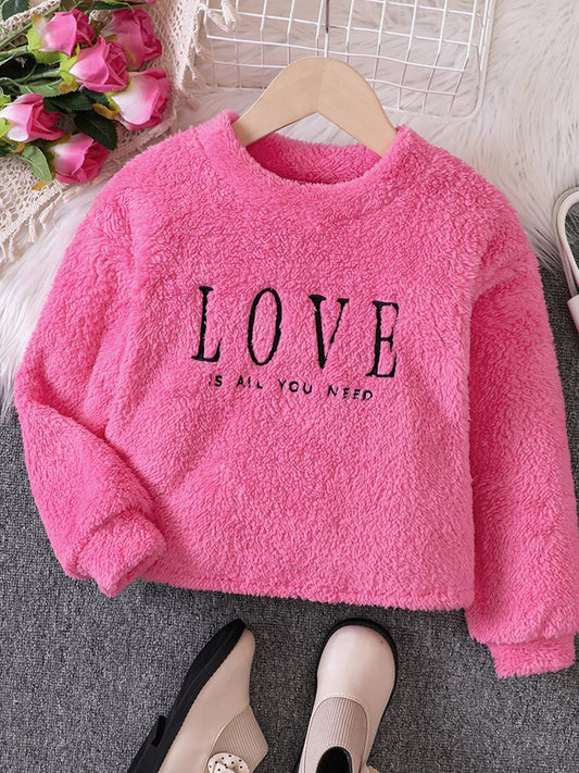 Children's Love Round Neck Fuzzy Sweatshirt - PBNJ FASHIONS
