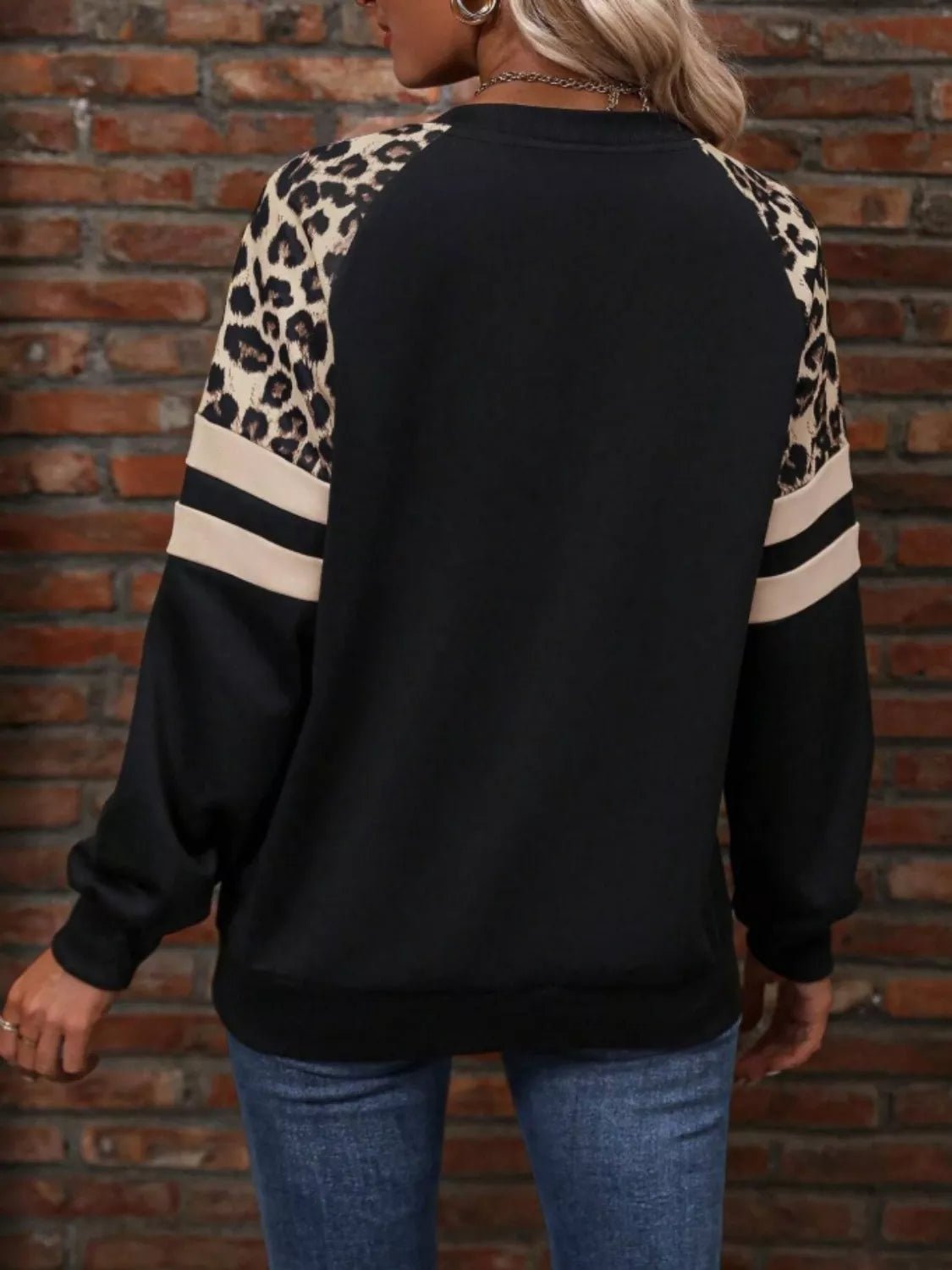 Leopard Raglan Sleeve Striped Sweatshirt - PBNJ FASHIONS