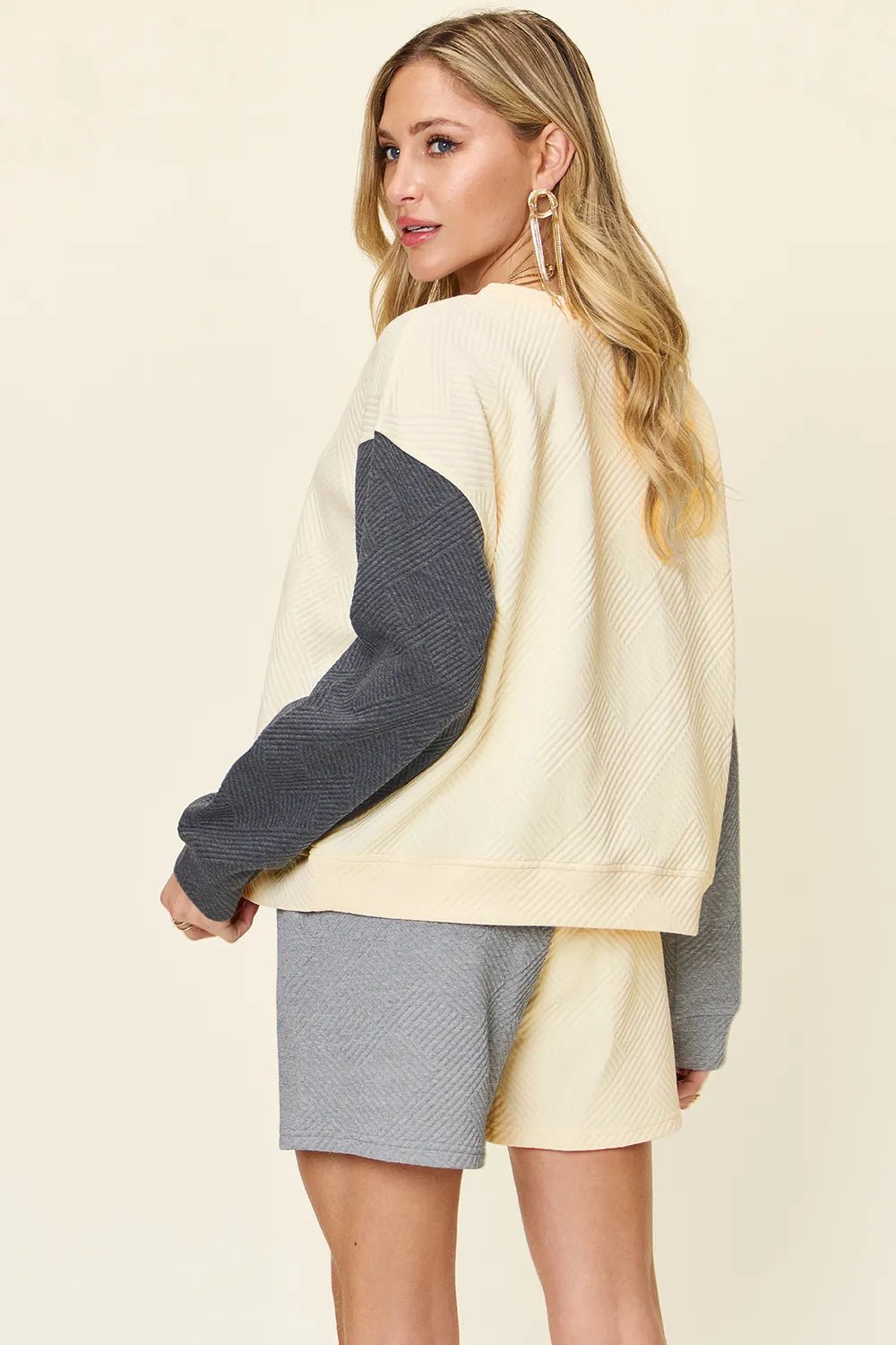 Double Take Full Size Contrast Drop Shoulder Top and Shorts Set - PBNJ FASHIONS