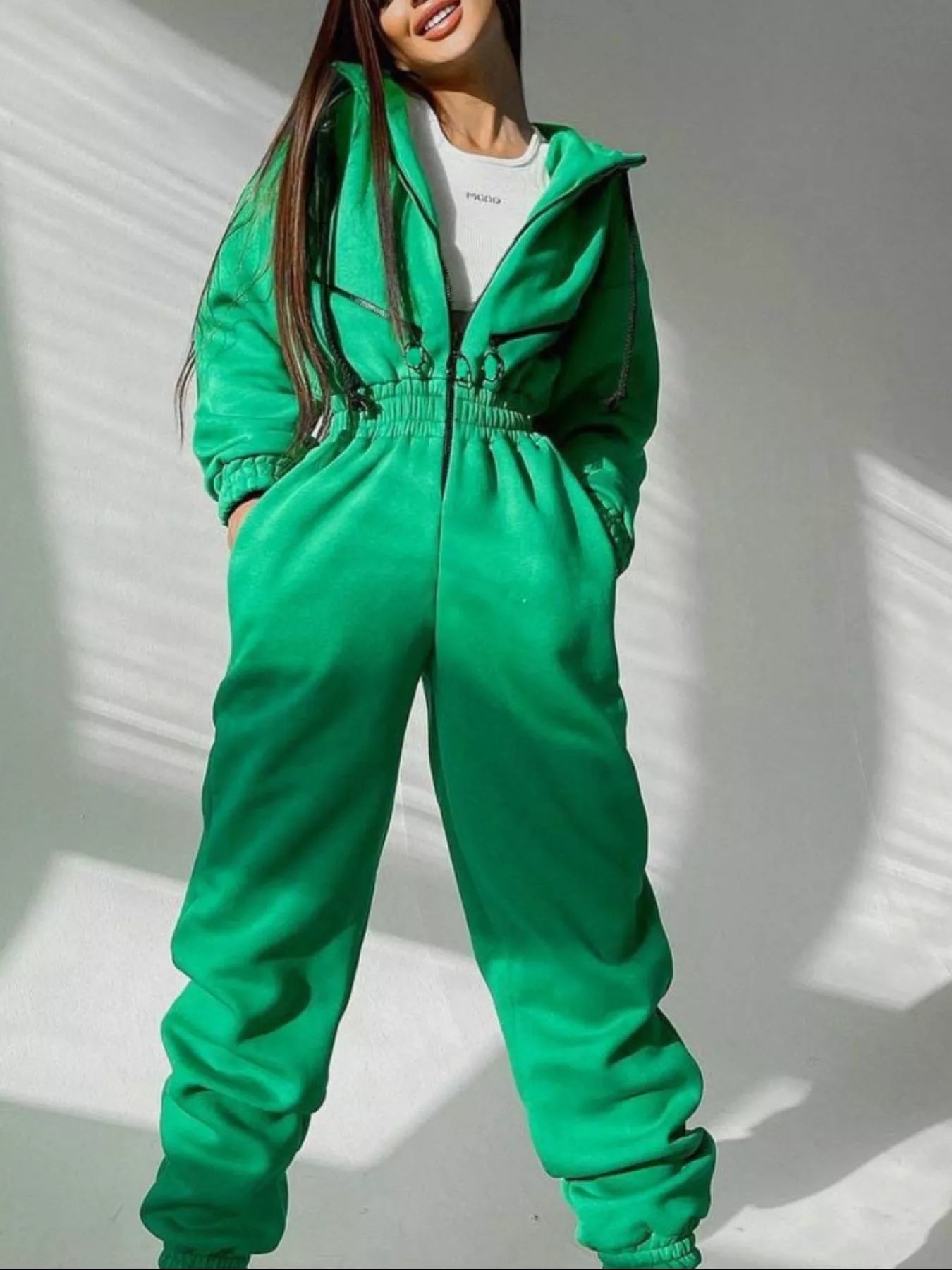 Hooded Zip - Up Long Sleeve Jumpsuit - PBNJ FASHIONS