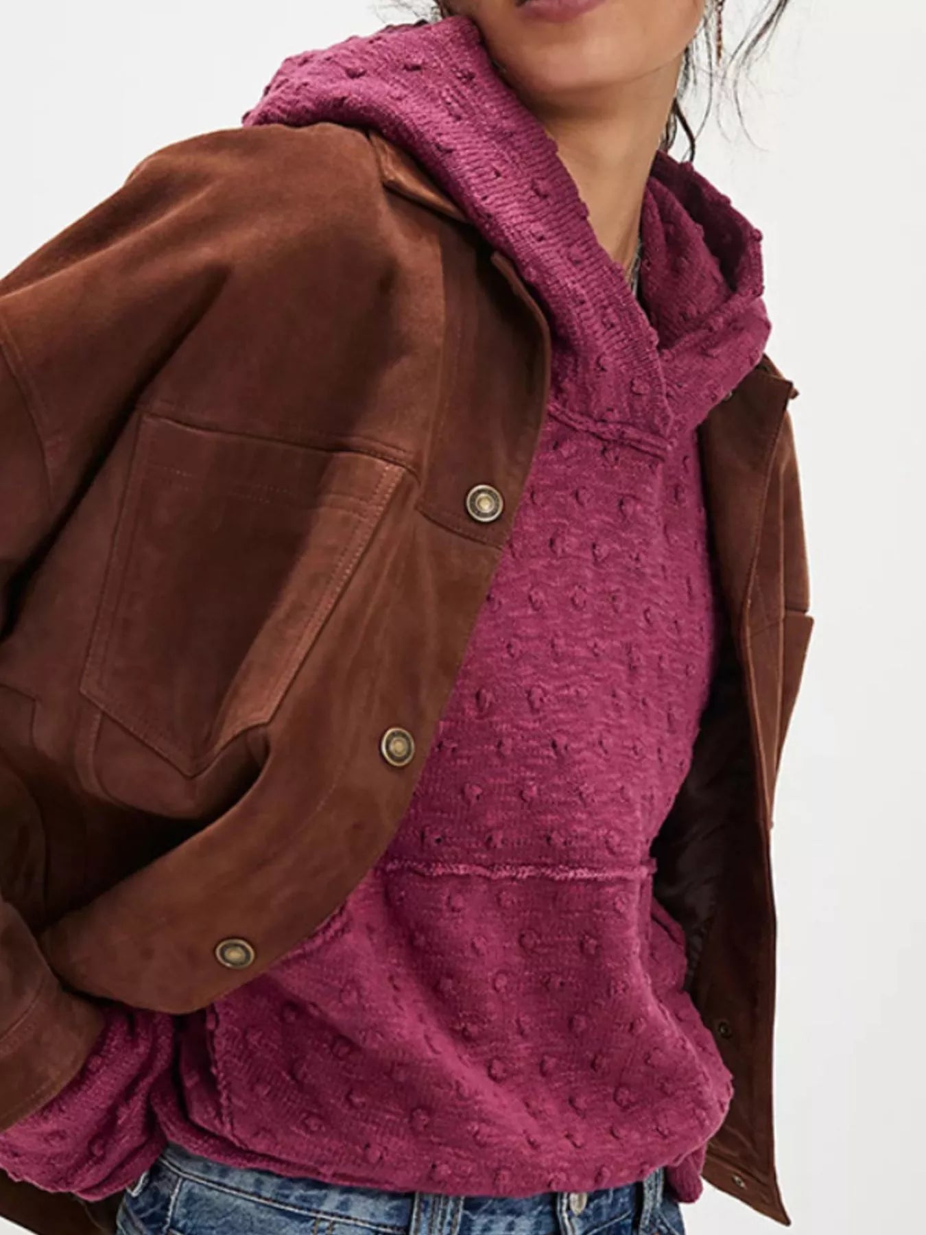 Textured Dot Knit Long Sleeve Hooded Sweater - PBNJ FASHIONS