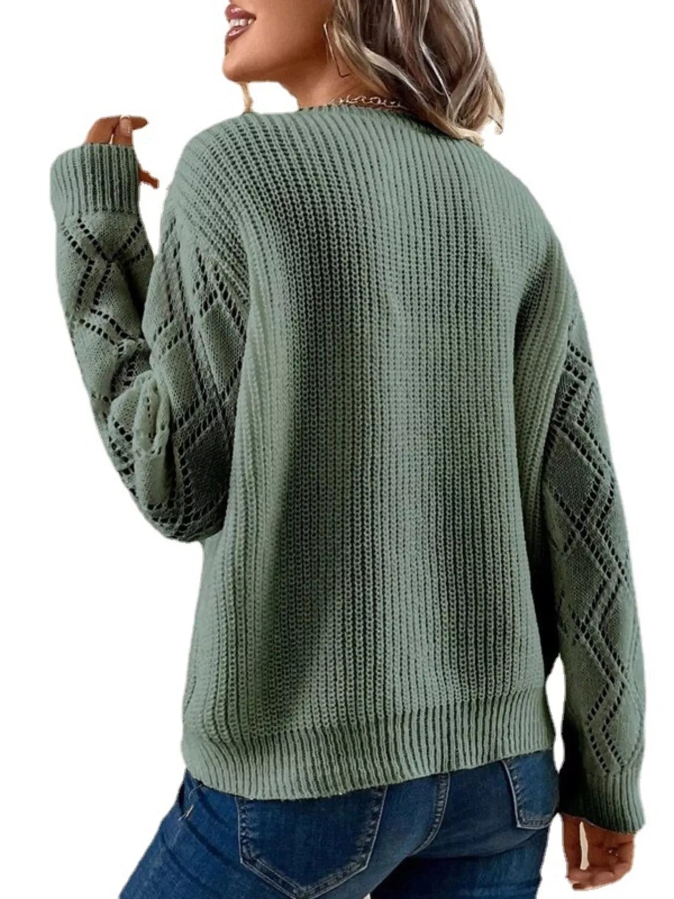 V - Neck Openwork Sweater - PBNJ FASHIONS