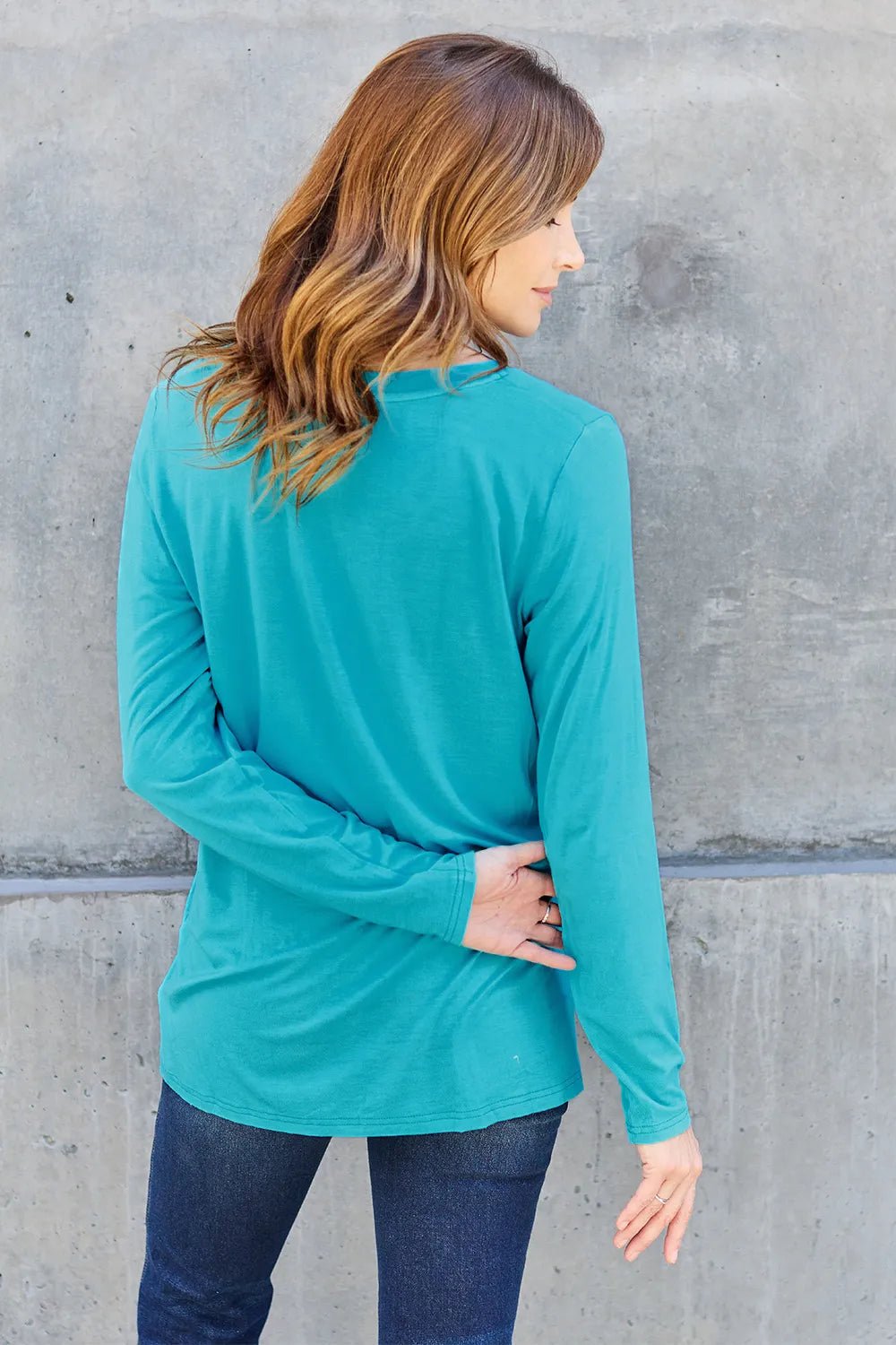 Basic Bae Full Size V - Neck Long Sleeve Top - PBNJ FASHIONS