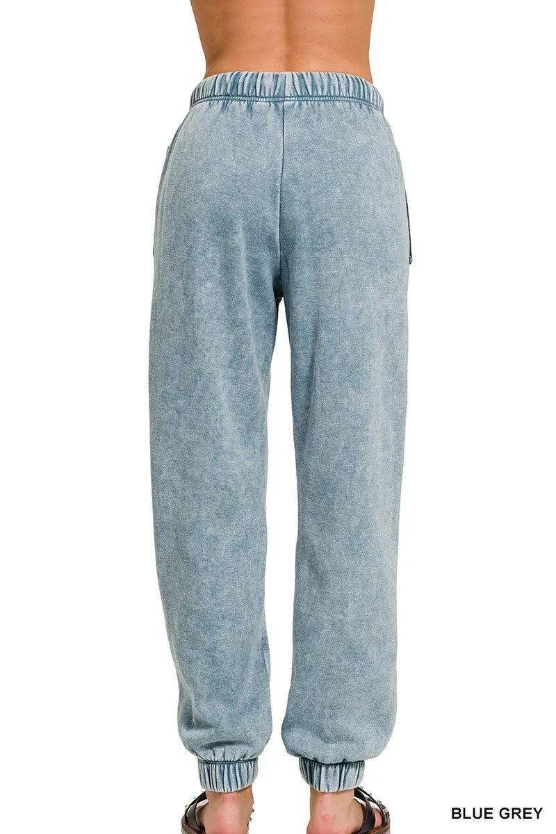 Zenana Acid Wash Fleece Sweatpants with Pockets - PBNJ FASHIONS