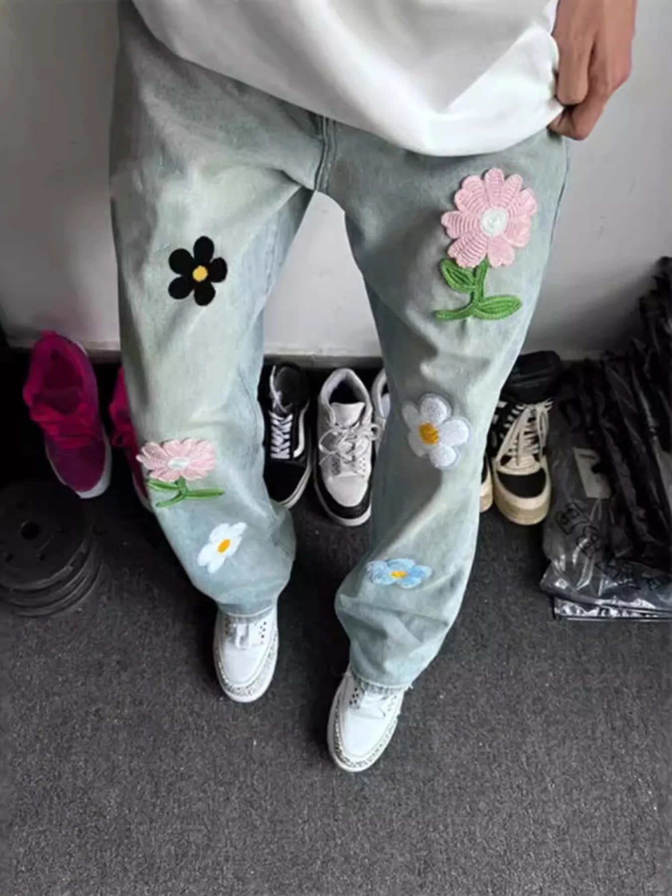 Men's Full Size Floral Wide Leg Jeans Plus Size - PBNJ FASHIONS
