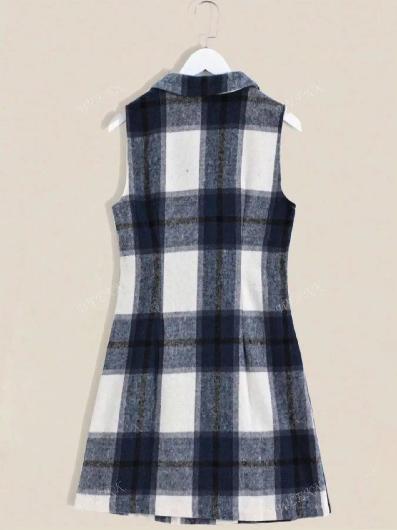 Plaid Double - Breasted Sleeveless Blazer Dress - PBNJ FASHIONS