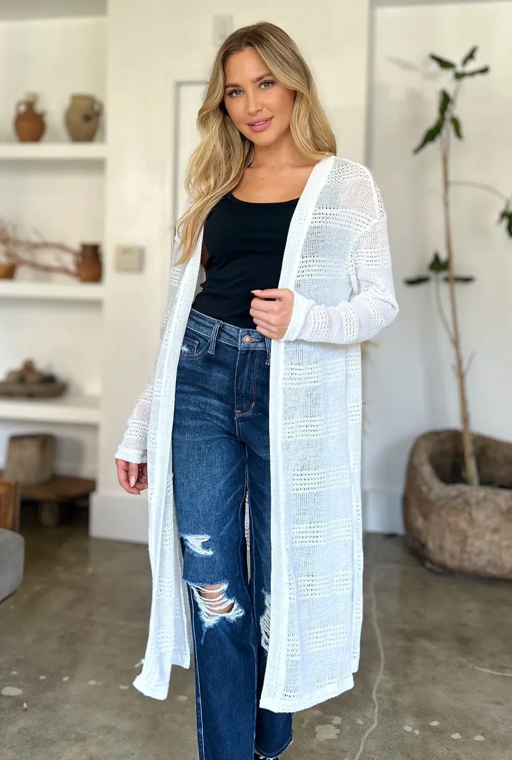 Double Take Full Size Open Front Longline Cardigan - PBNJ FASHIONS