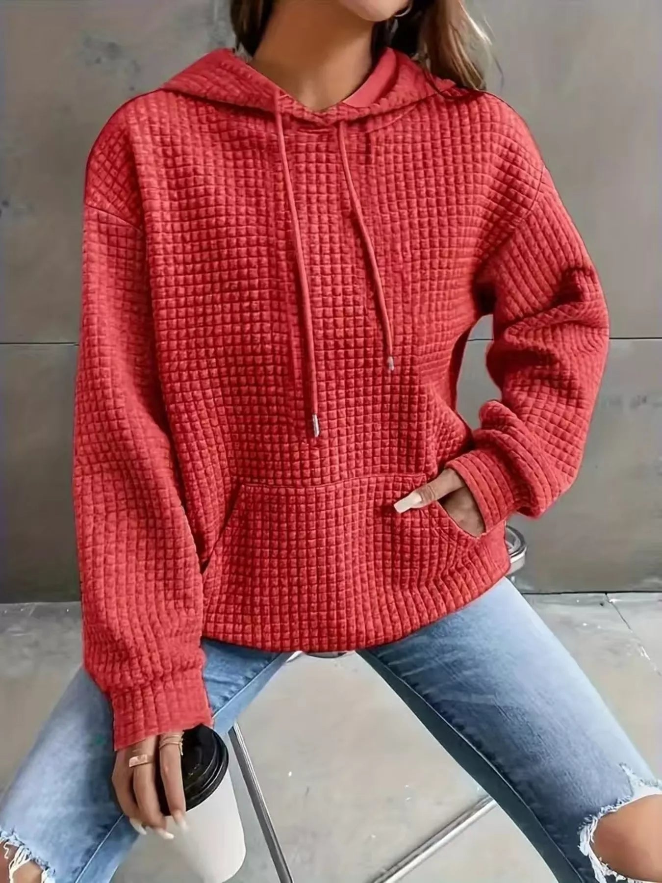 Textured Knit Drawstring Hoodie - PBNJ FASHIONS