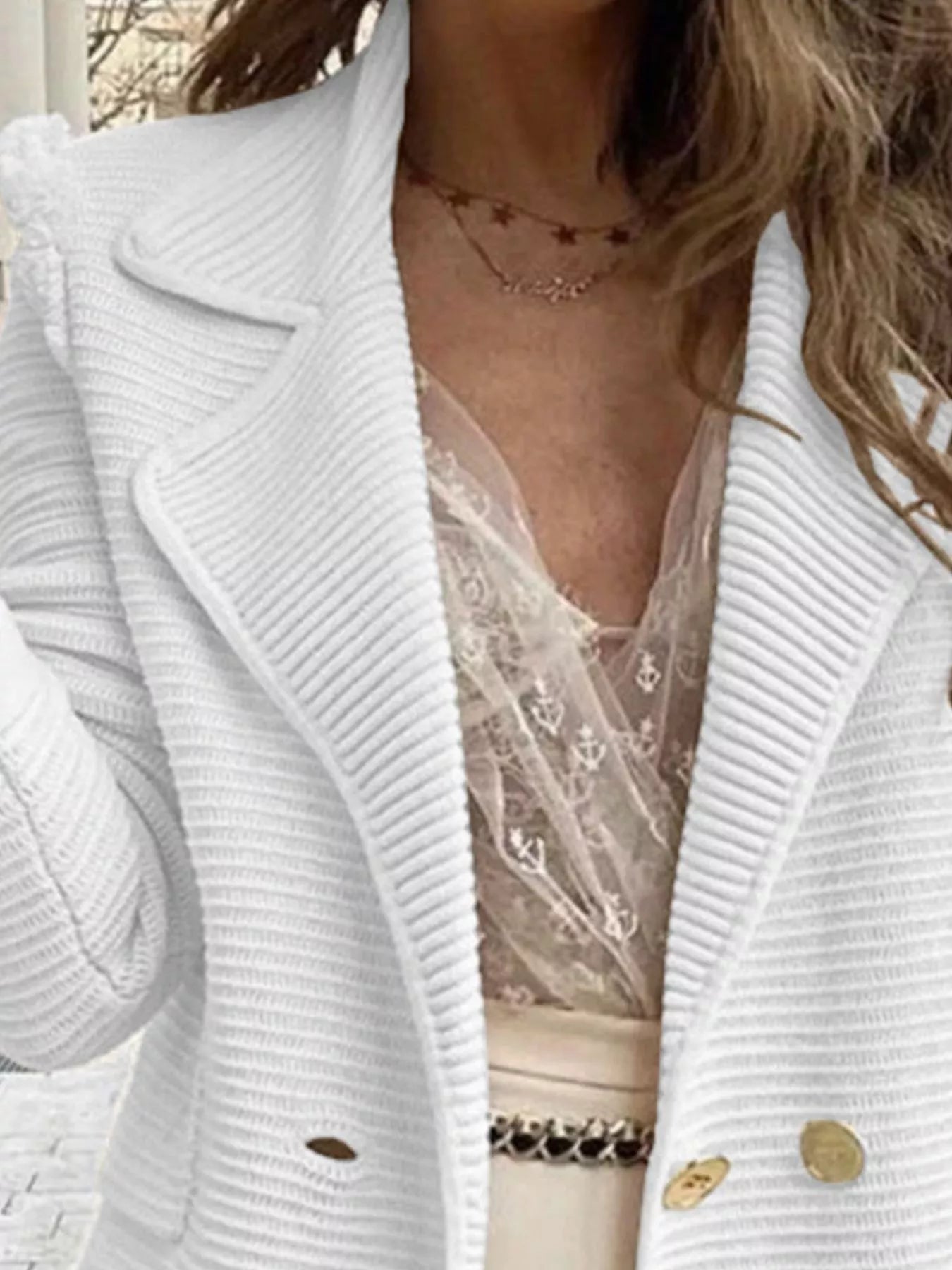 Texture Knit Double - Breasted Blazer - PBNJ FASHIONS