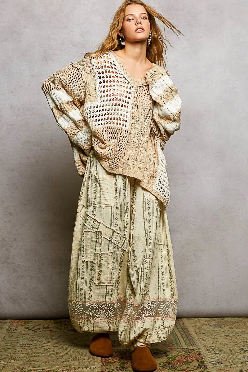 POL Color - Blocked Stripe Pattern Knit Top with Twisted Weave - PBNJ FASHIONS