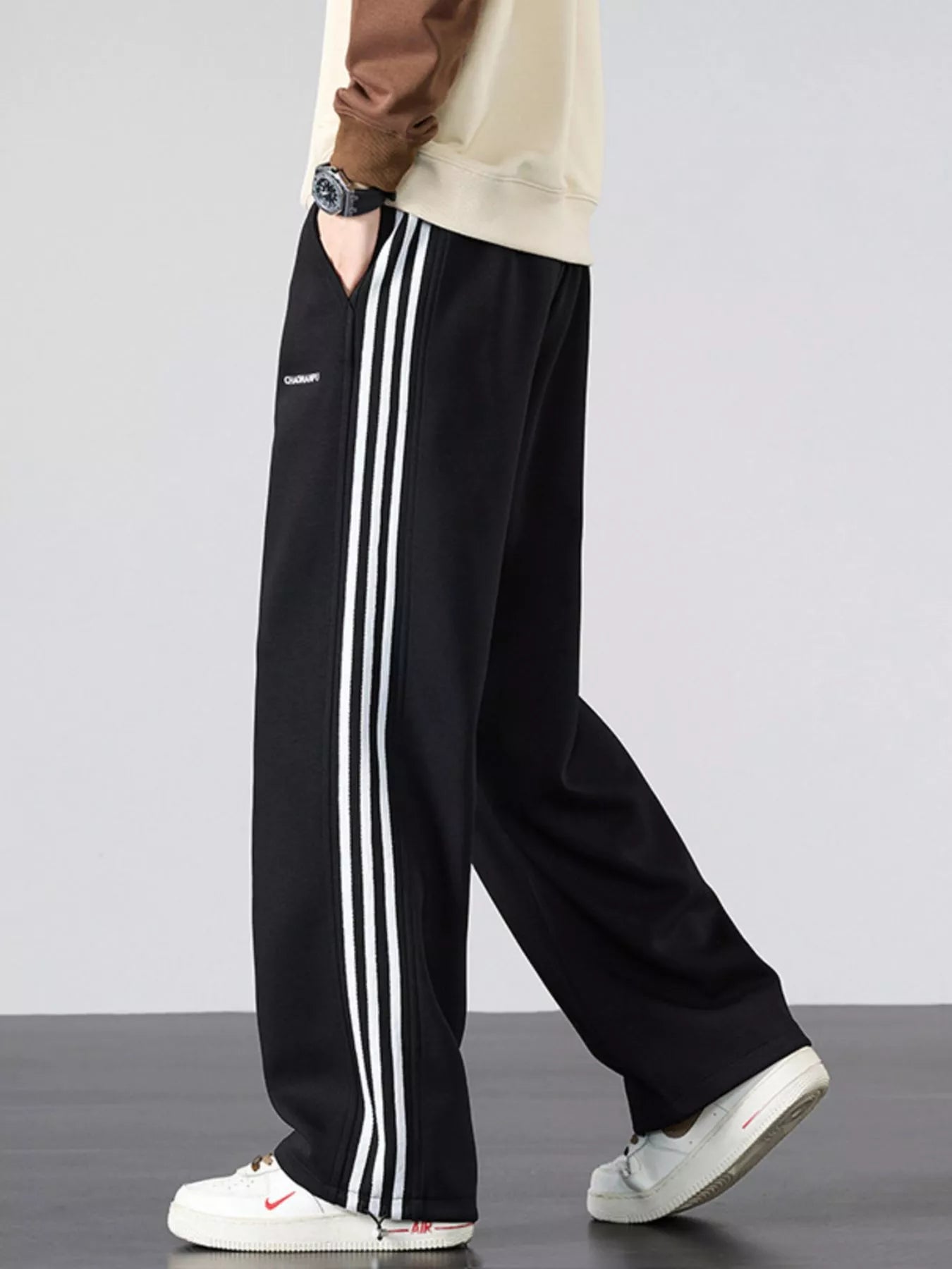 Men's Plus Size Casual Striped Wide Leg Sweatpants - PBNJ FASHIONS