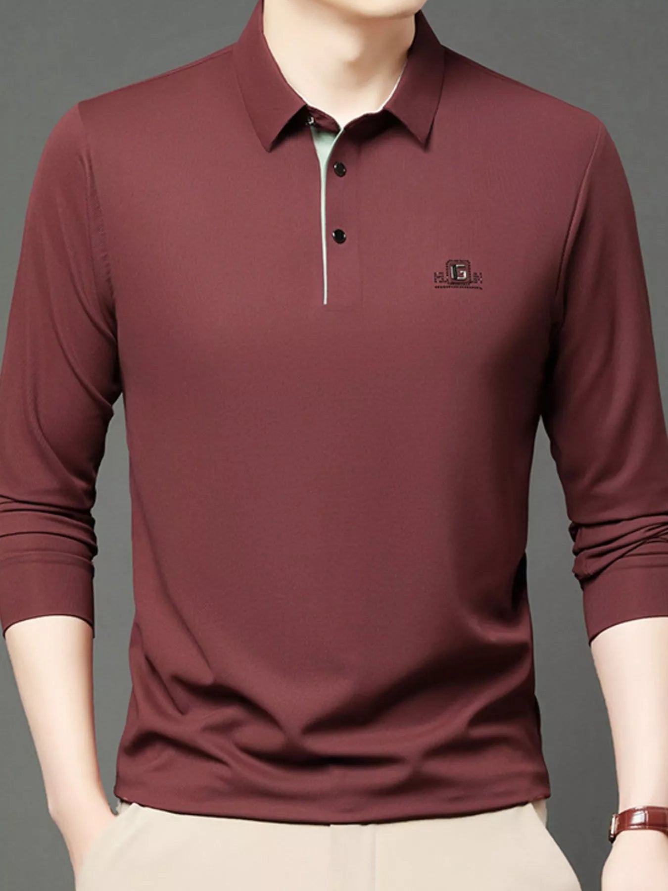 Men's Plus Size Button Detail Long Sleeve Polo - PBNJ FASHIONS