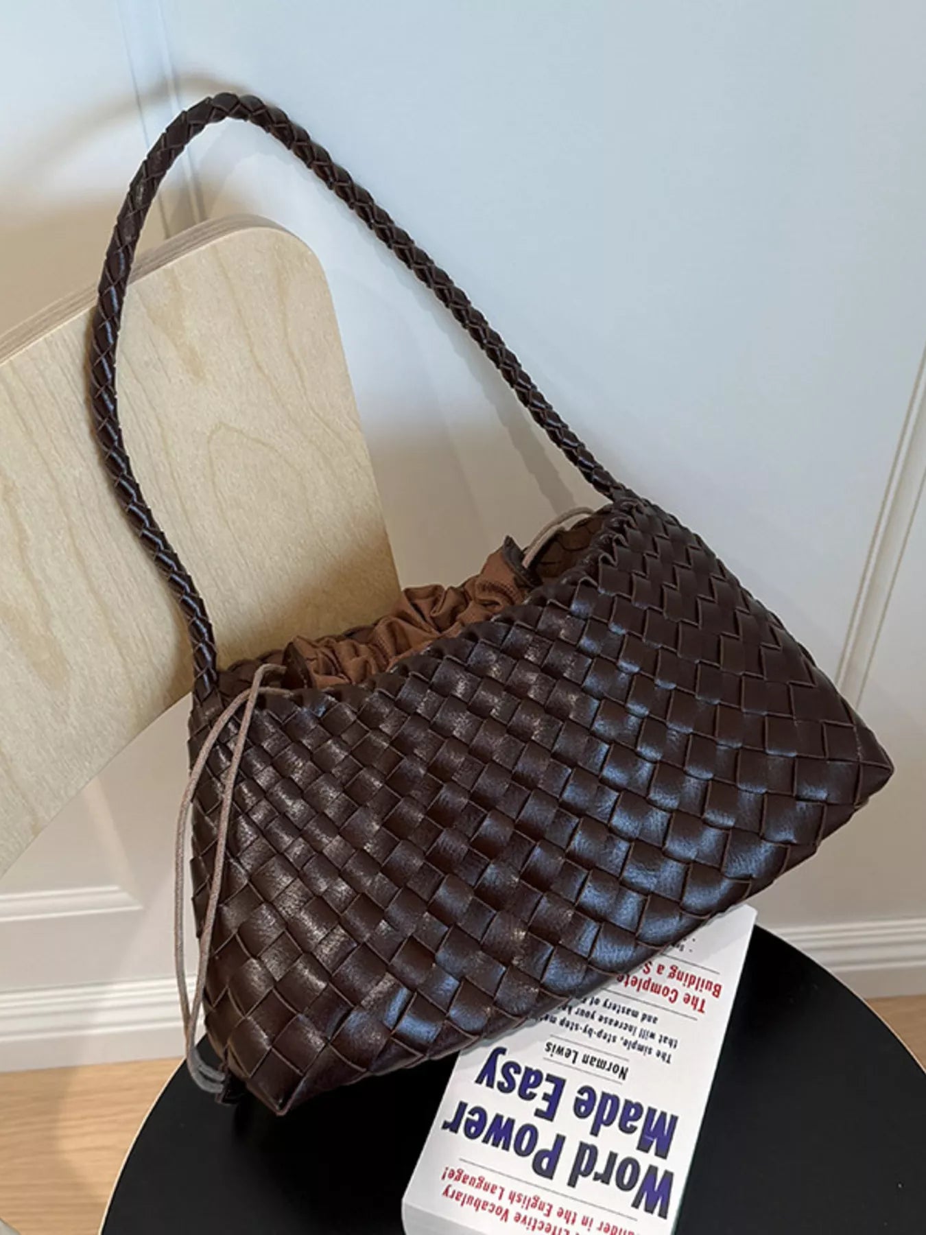 Sleek Stylish Pleather Drawstring Shoulder Bag - Elegant and versatile design - Dark Brown-onesize- - PBNJ FASHIONS