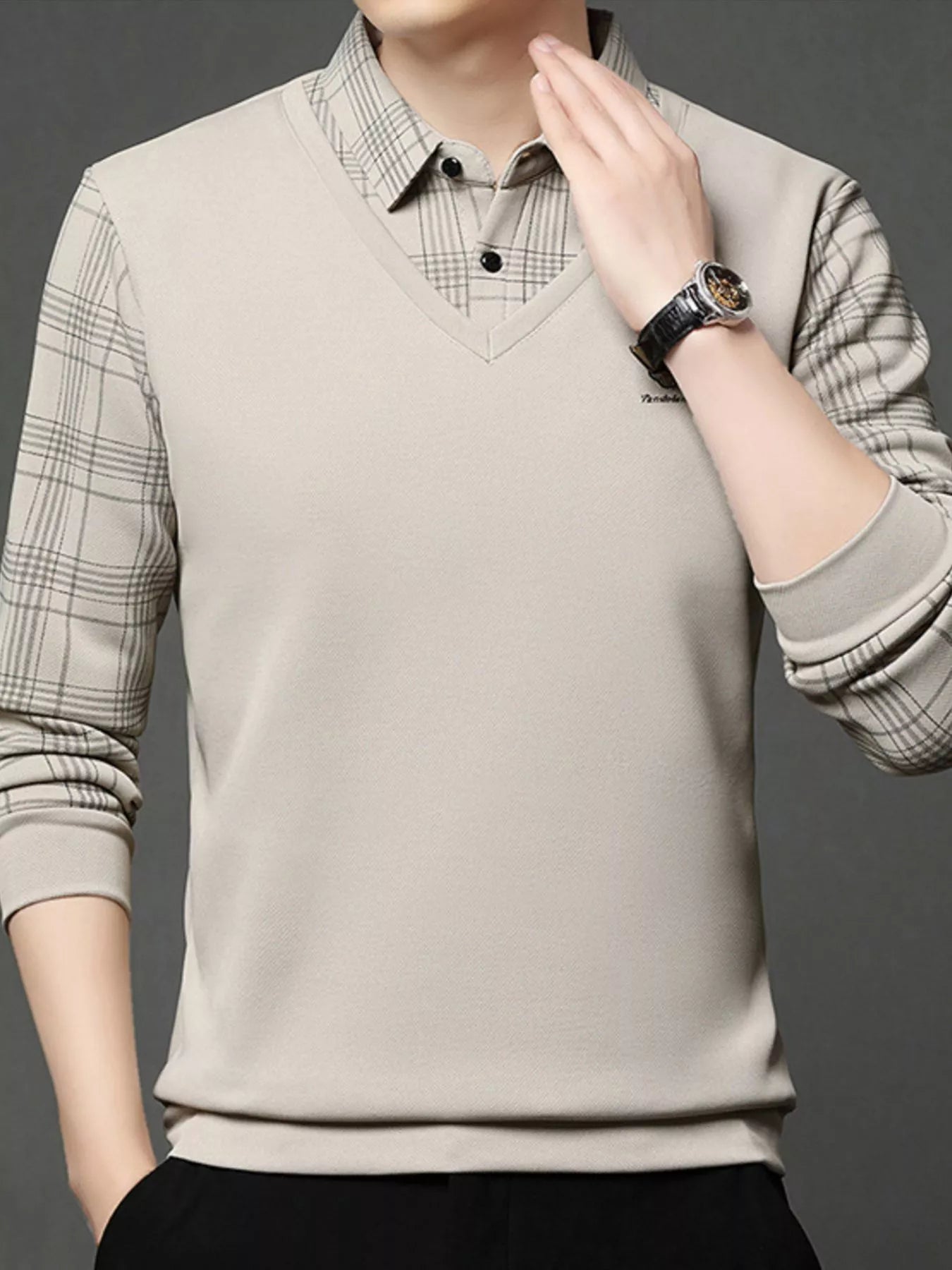 Men's Plus Size Layered - Look Long Sleeve Polo - PBNJ FASHIONS