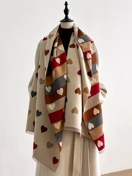 Heart Pattern Warm Scarf - PBNJ FASHIONS