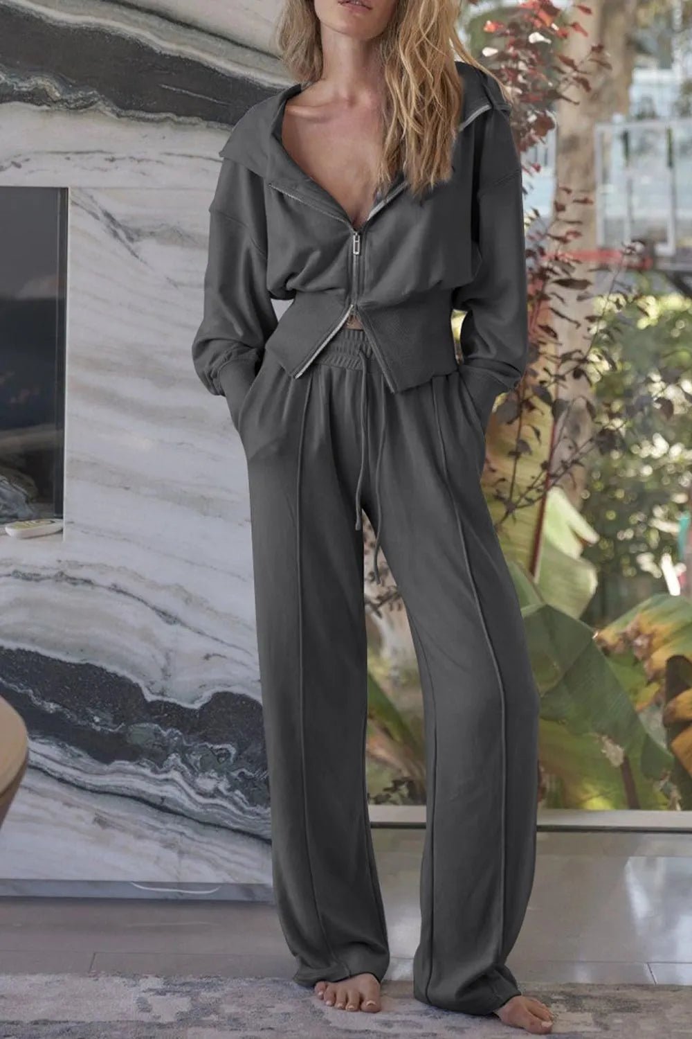 Zip - Up Hoodie and Pants Active Set - PBNJ FASHIONS